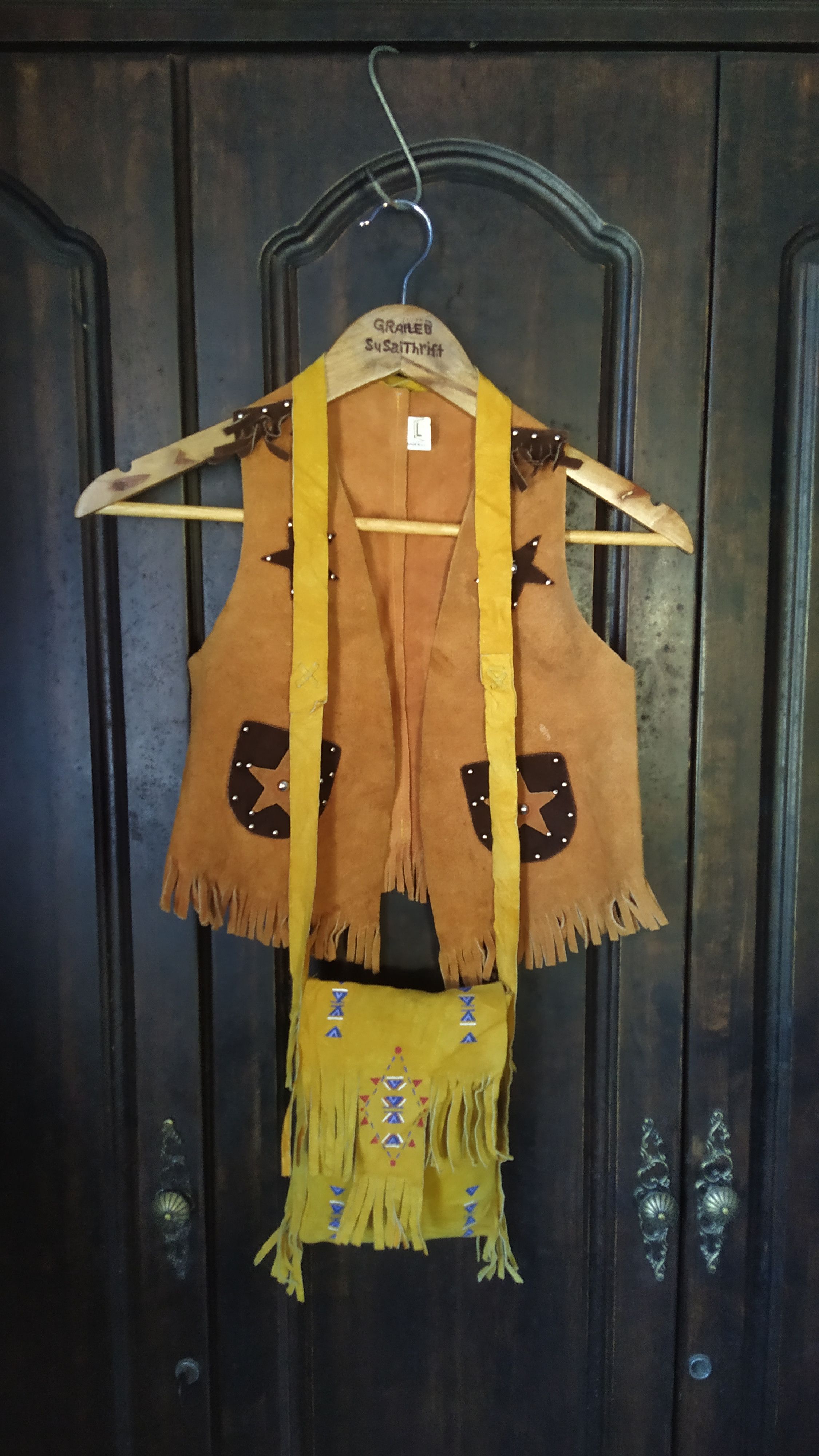 Leather Vest And Sling Bag For Kid in Brown (Size 2XS)