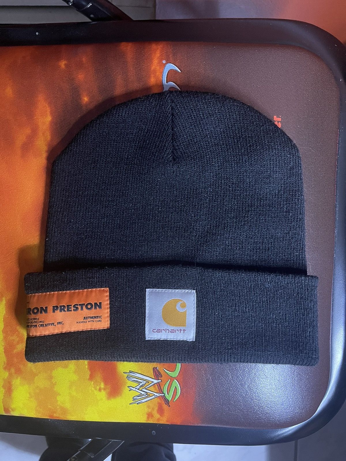 Heron Preston Black Carhartt Beanie With Rhinestones | Grailed