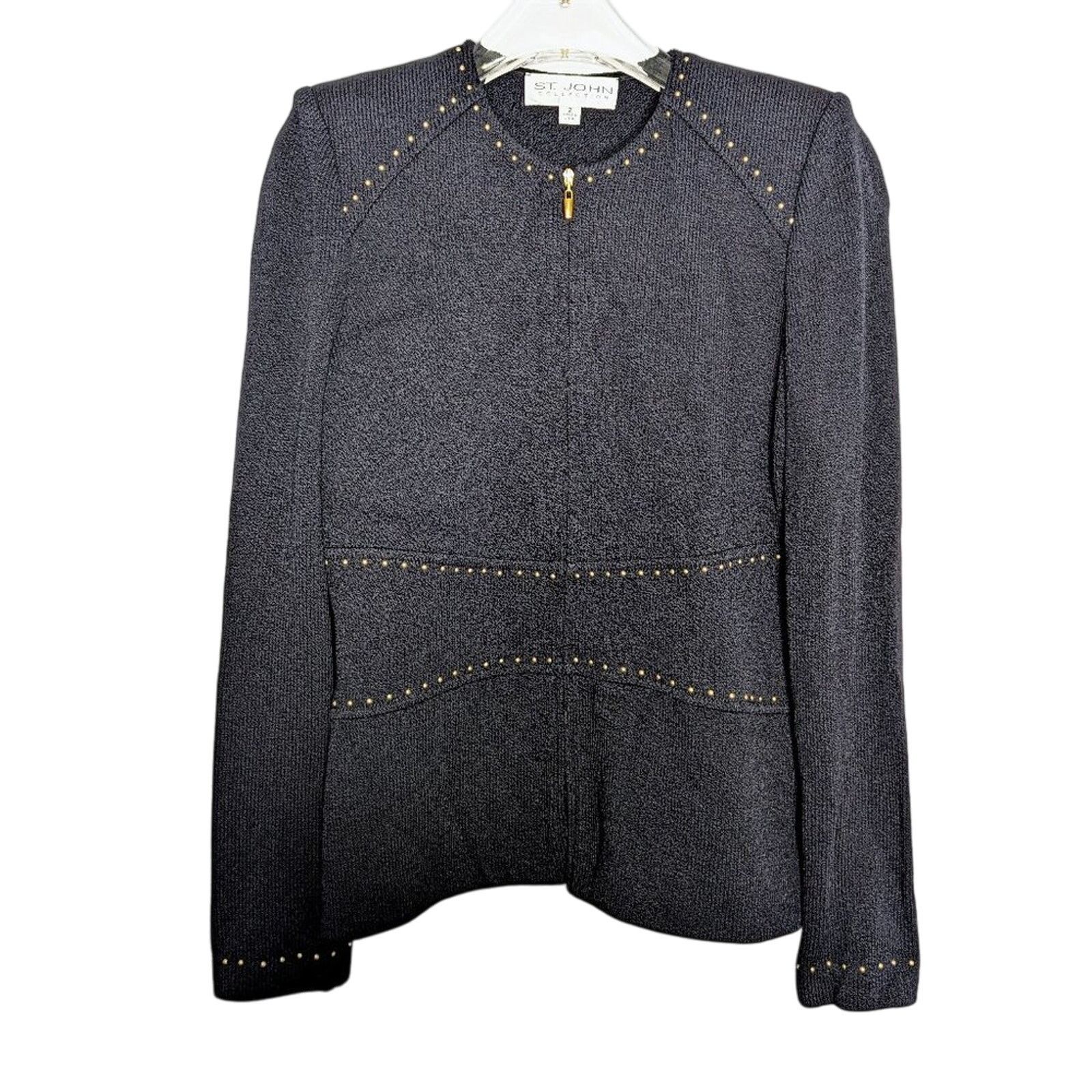 St. John St. John Vintage Black Full Zip Long Sleeve Jacket Studded 2 Size S / US 4 / IT 40 - 1 Thumbnail