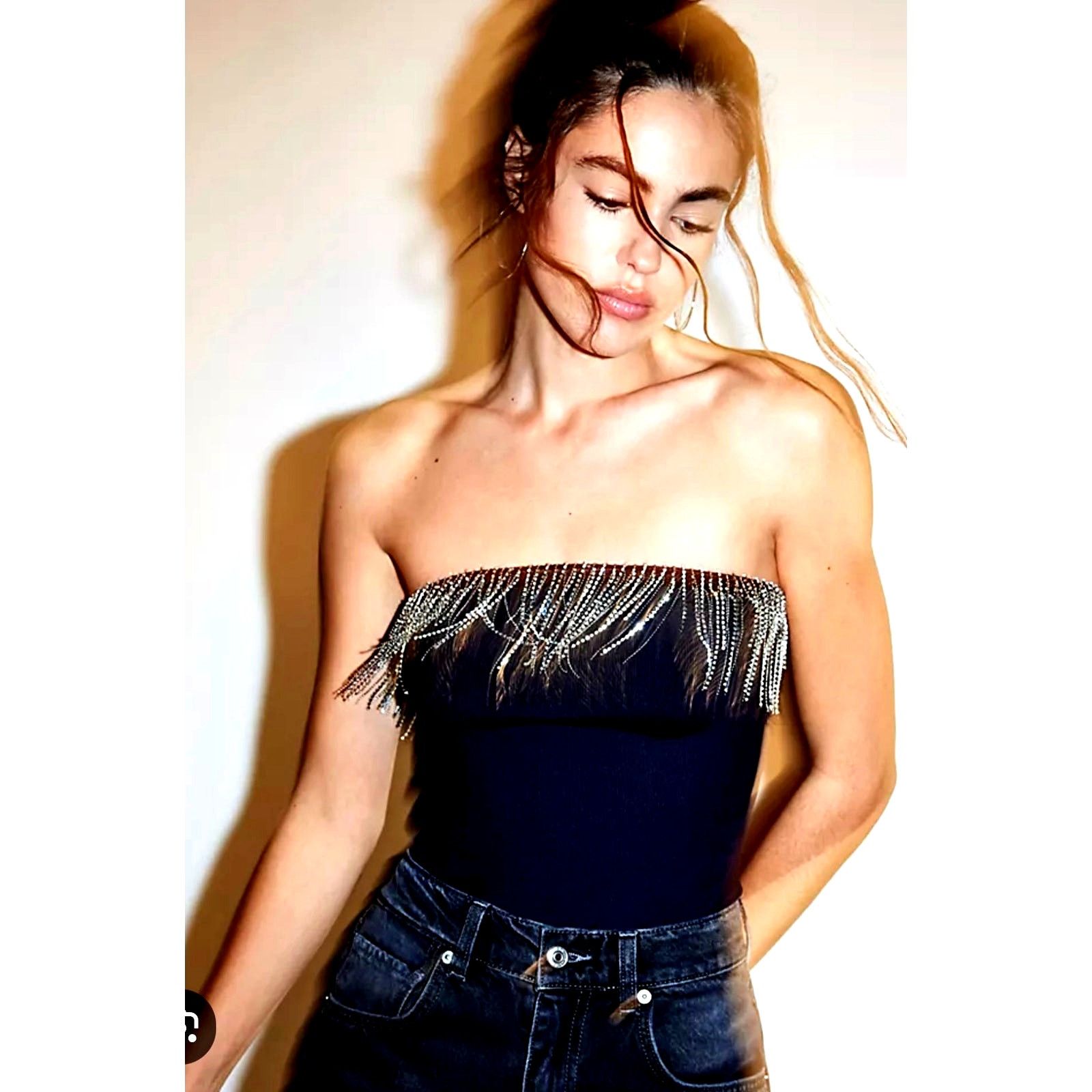 Free People Free People Heartbreaker Bodysuit Rhinestone Fringe Black XL Size XL / US 12-14 / IT 48-50 - 7 Thumbnail