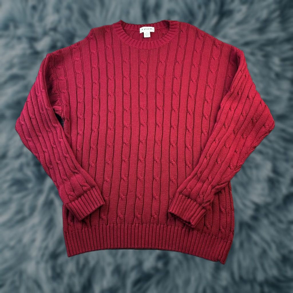 Polo Ralph Lauren VINTAGE Izod Sweater Mens Medium Red Cable Knit Crewneck Size US M / EU 48-50 / 2 - 1 Thumbnail
