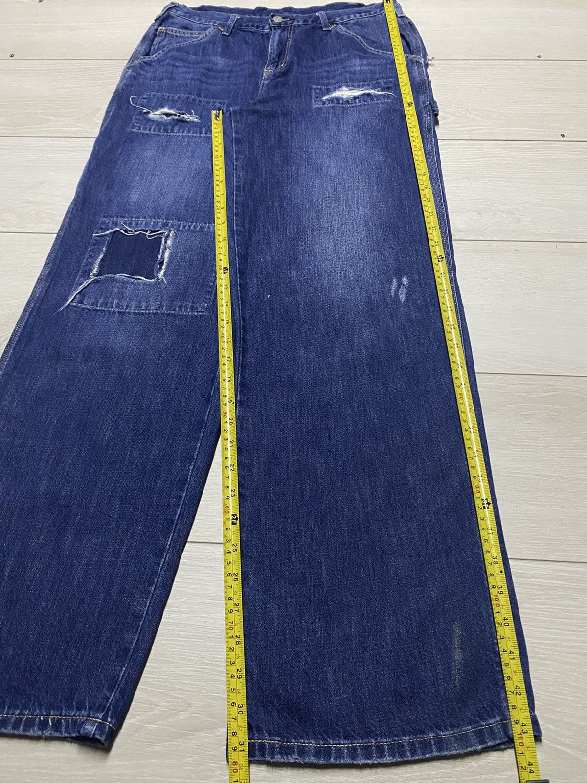 Japanese Brand Vintage Edwin Blue Wash Patches Distressed Super Baggy Jeans Size US 31 - 14 Thumbnail