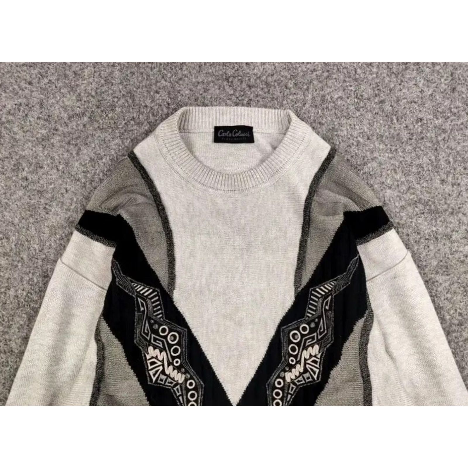 Carlo Colucci VINTAGE Carlo Colucci Gray Pattern Knit Sweater Mens L Gray 90s Knit Crew Neck Pullover Classic Patterned Knit Sweater Size US L / EU 52-54 / 3 - 3 Thumbnail