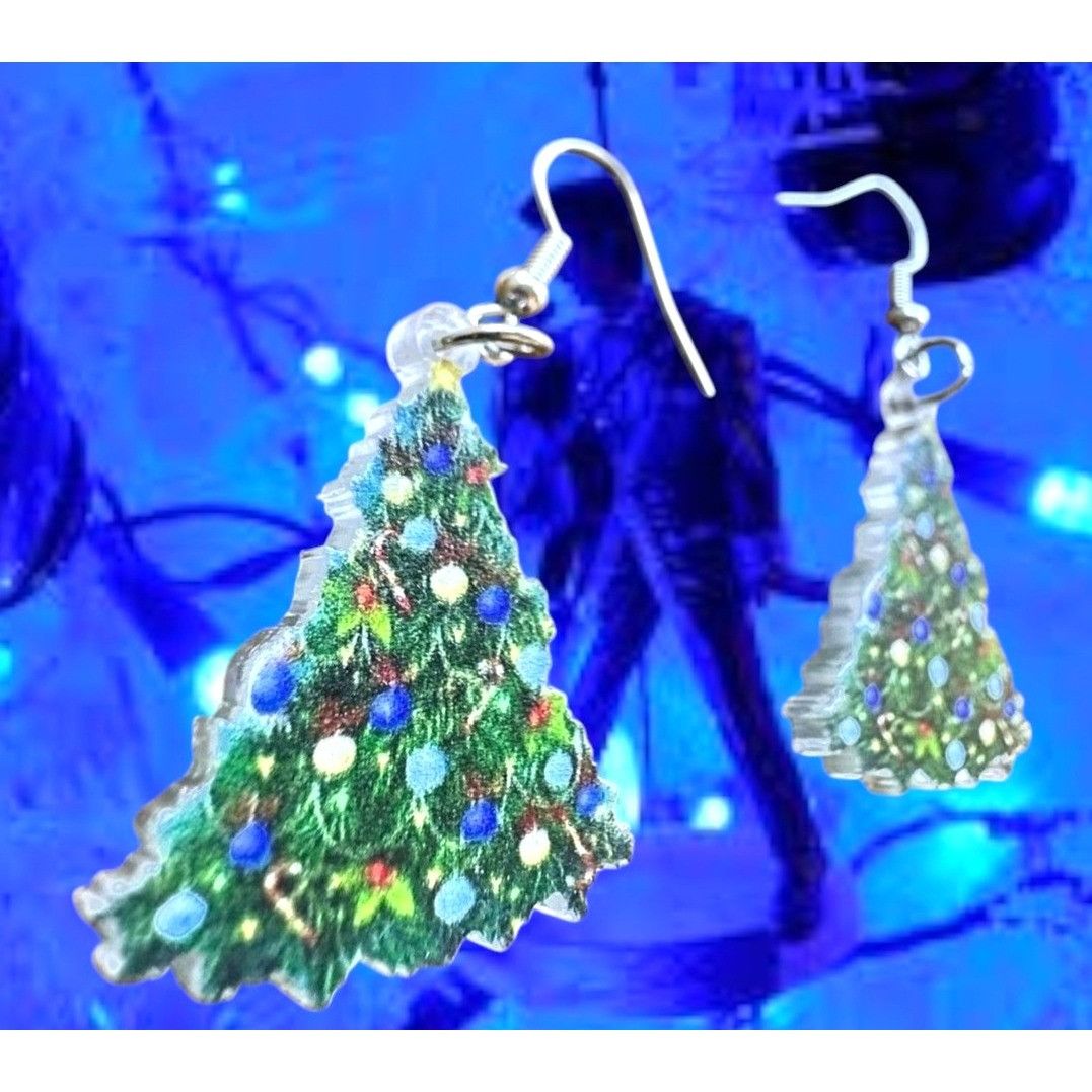 Handmade Blue Christmas Tree Earrings New Ornaments Graceland Elvis M Size ONE SIZE - 5 Thumbnail