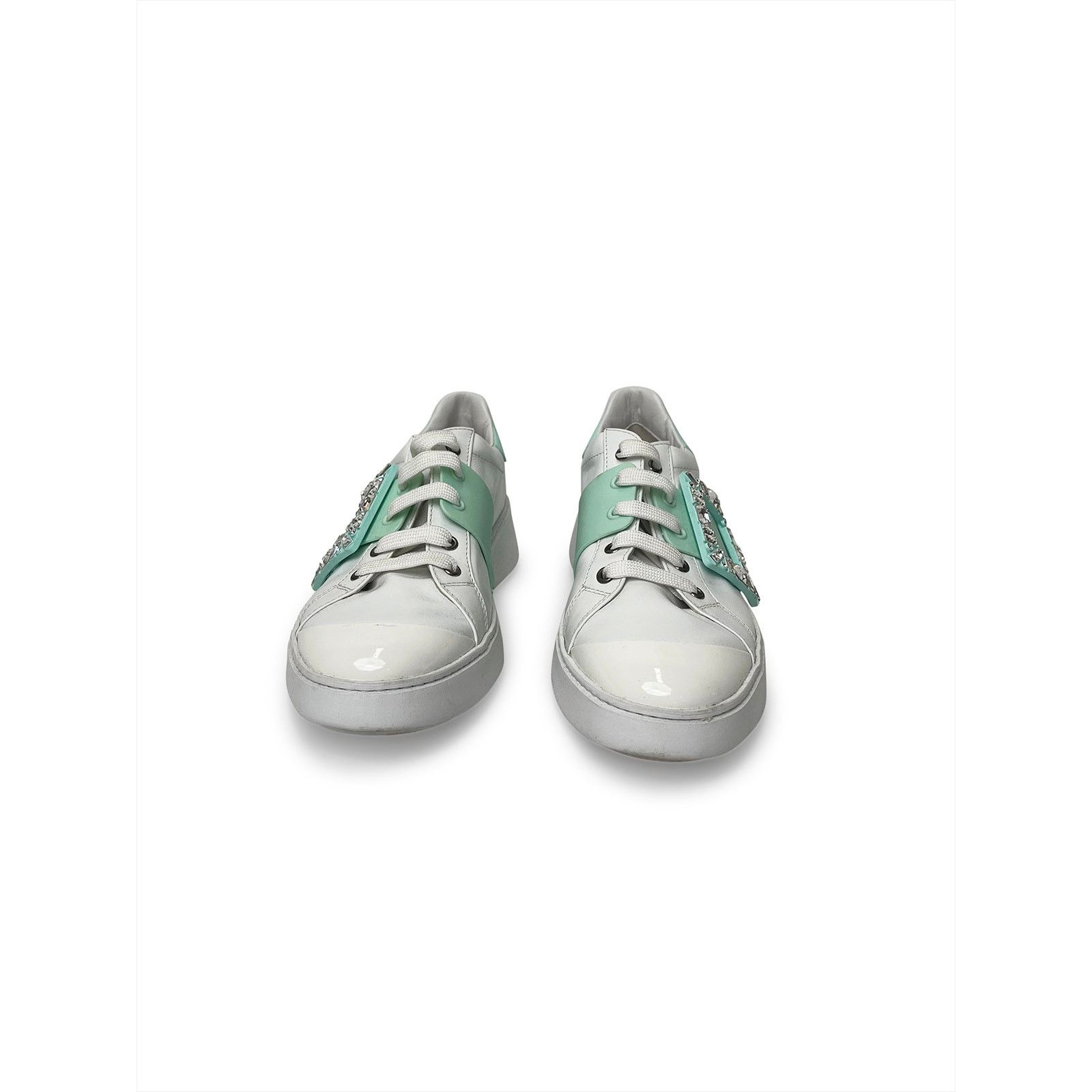 Roger Vivier White sneaker with turqiose stripe and crystal buckle Size US 10 / IT 40 - 2 Thumbnail