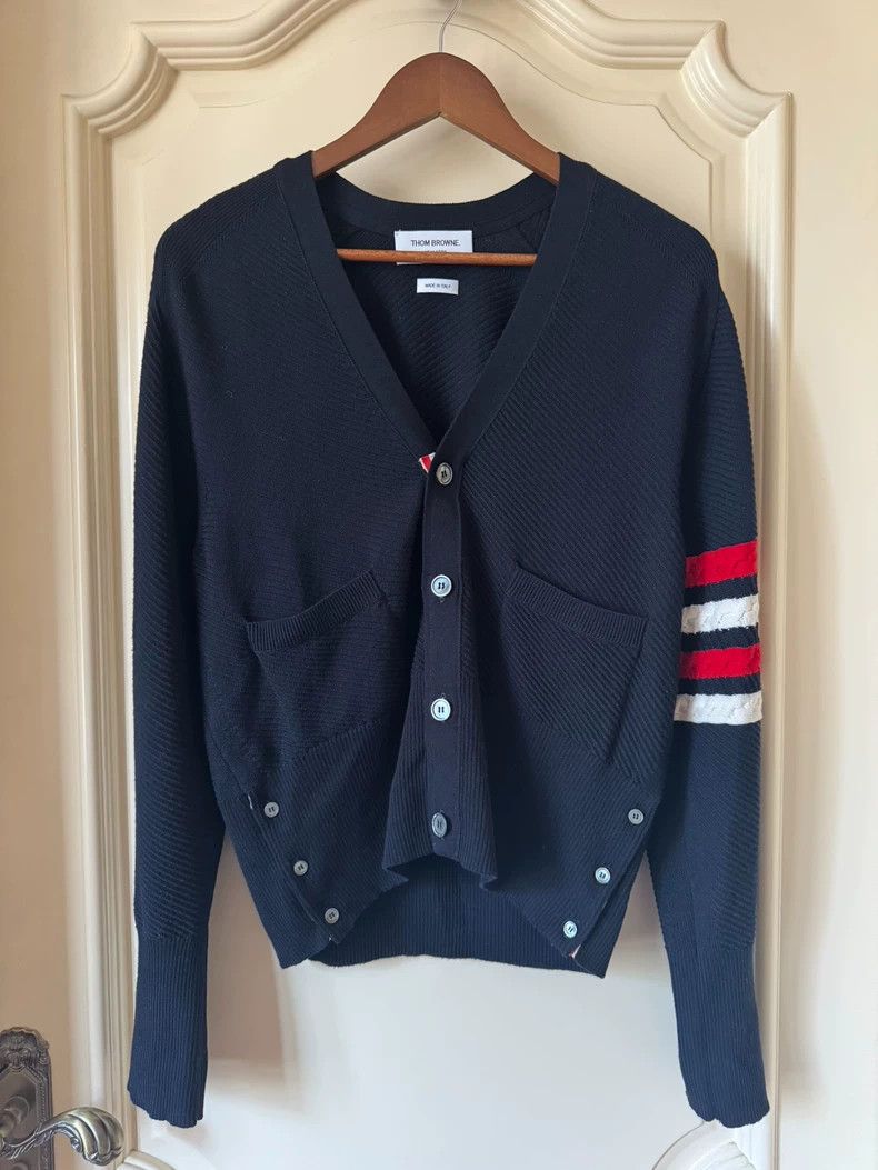 Thom Browne Thom browne Tibetan green four-striped wool knitted cardiga Size US L / EU 52-54 / 3 - 1 Thumbnail