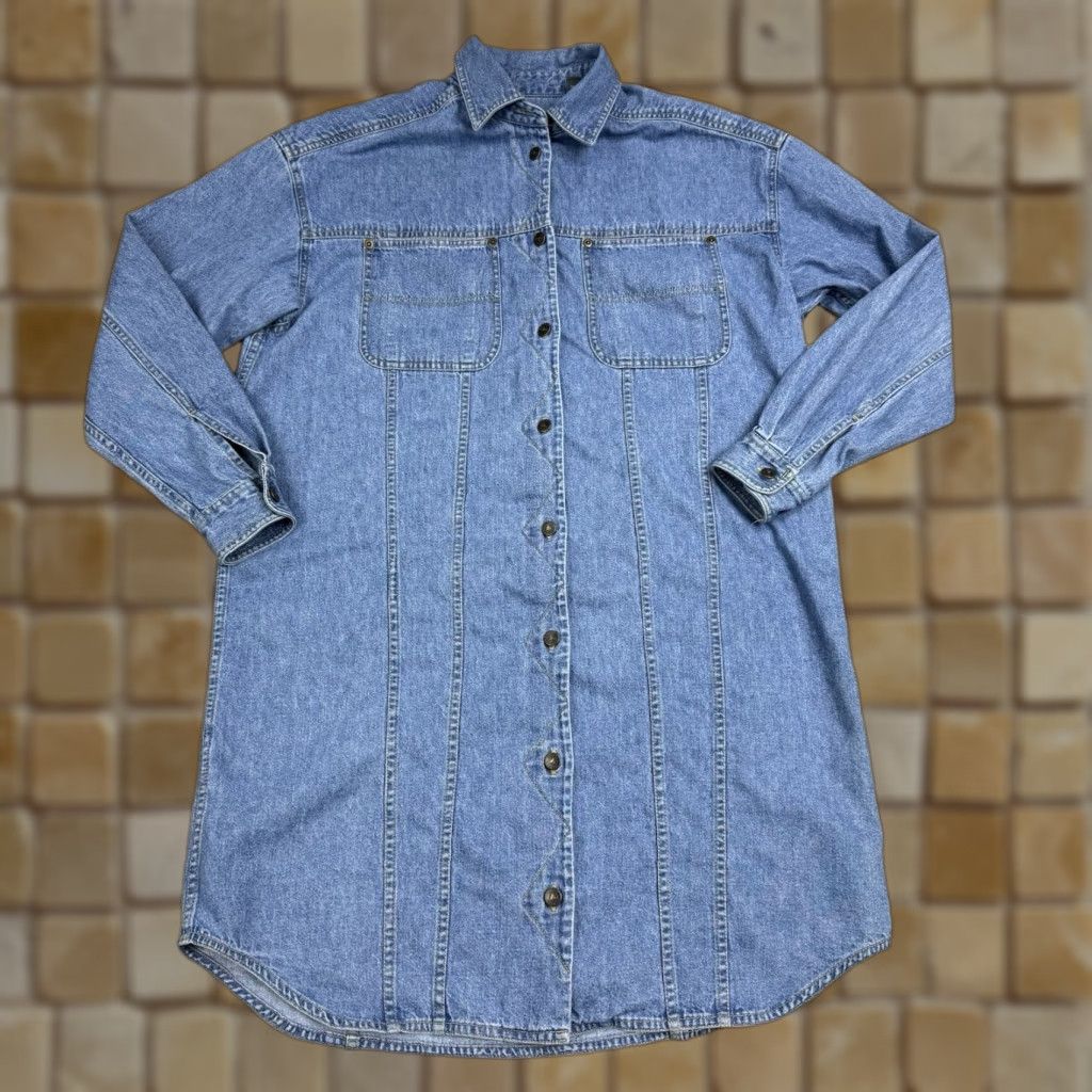 Denime VTG Liz Authentic Blue Denim Shirt Dress Knee Length Long Sleeve Size M Womens Shirt Dress Buttons Pocket Casual Size M / US 6-8 / IT 42-44 - 1 Thumbnail