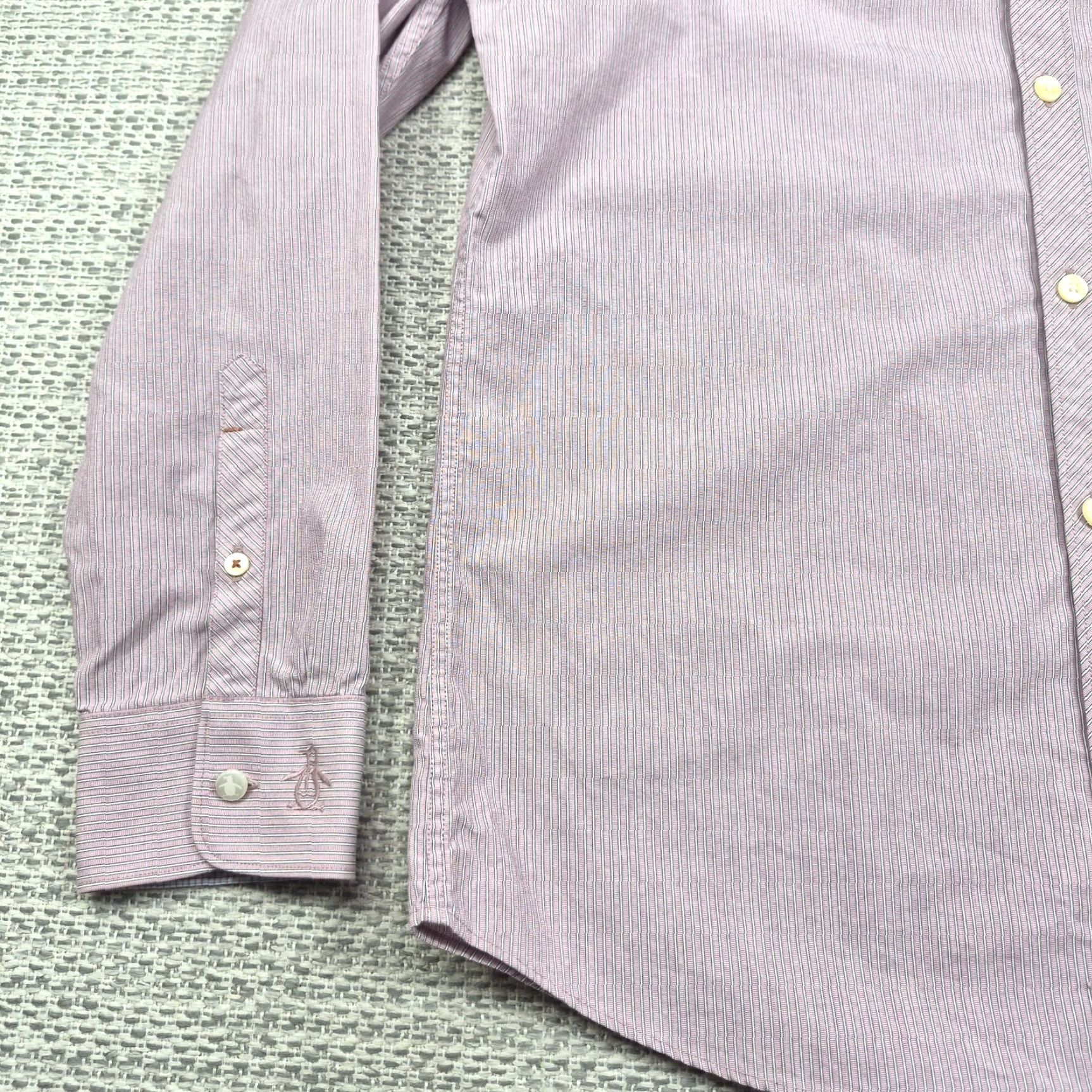 Original Penguin Original Penguin Heritage Slim Fit Shirt Mens 15.5 Pink Pinstripe Button Up Long Sleeve Dress Shirt, 100% Cotton, Slim, Classic Preppy Mens Size US L / EU 52-54 / 3 - 3 Thumbnail