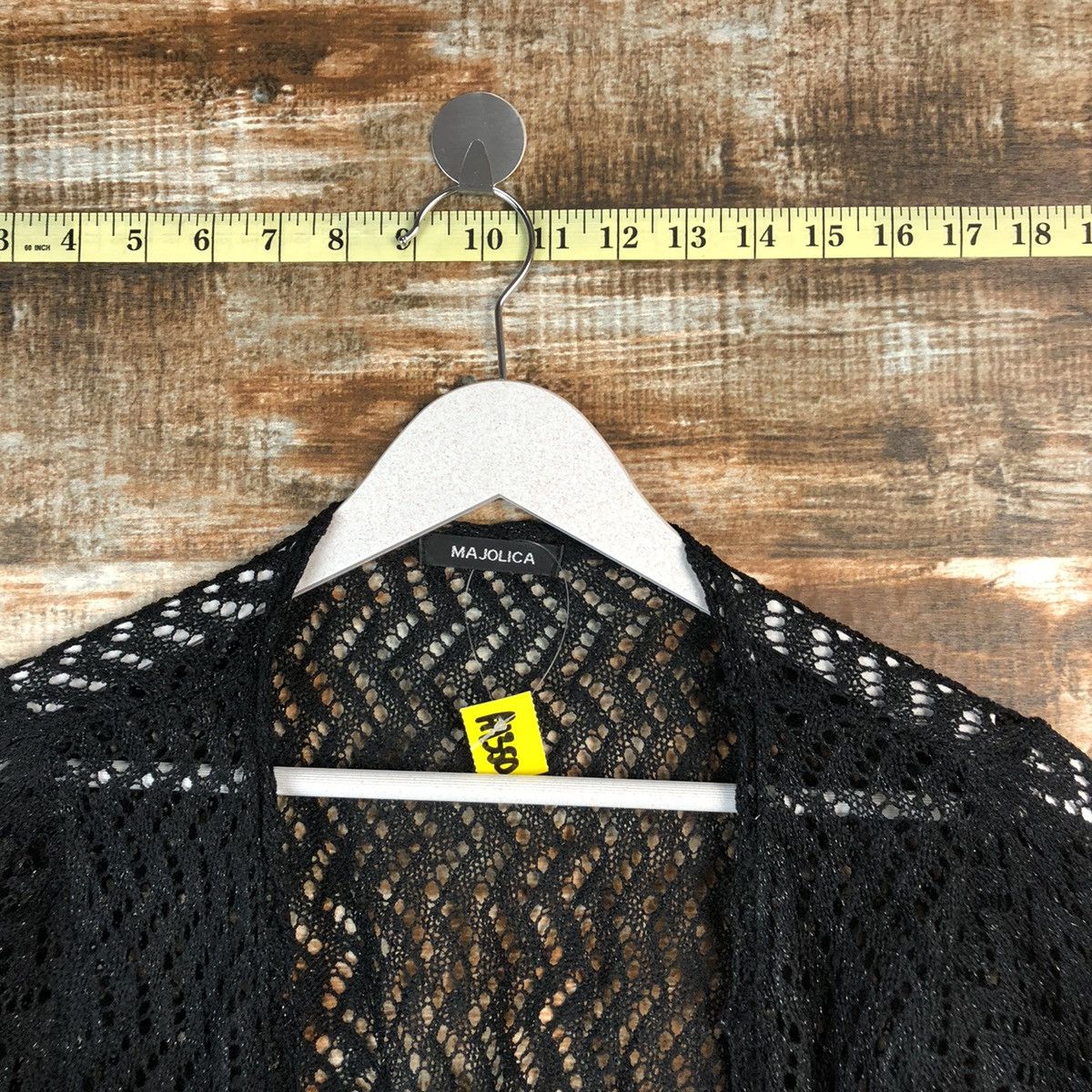 Homespun Knitwear × Japanese Brand Majolica Black Cardigan crochet meshnet Knitwear #A1350 Size M / US 6-8 / IT 42-44 - 4 Thumbnail