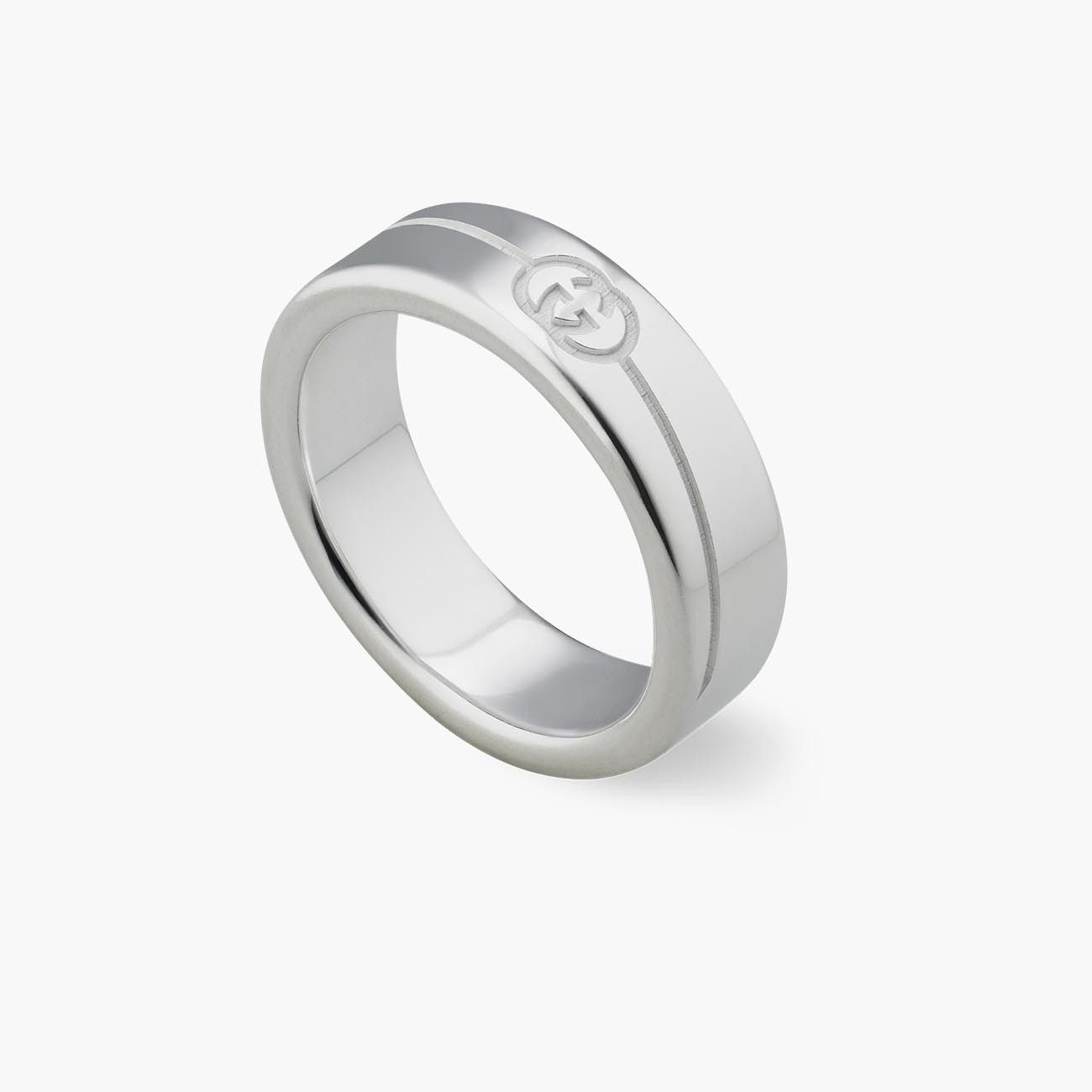 Gucci SILVER GUCCI DIAGONAL INTERLOCKING G RING Size ONE SIZE - 8 Thumbnail