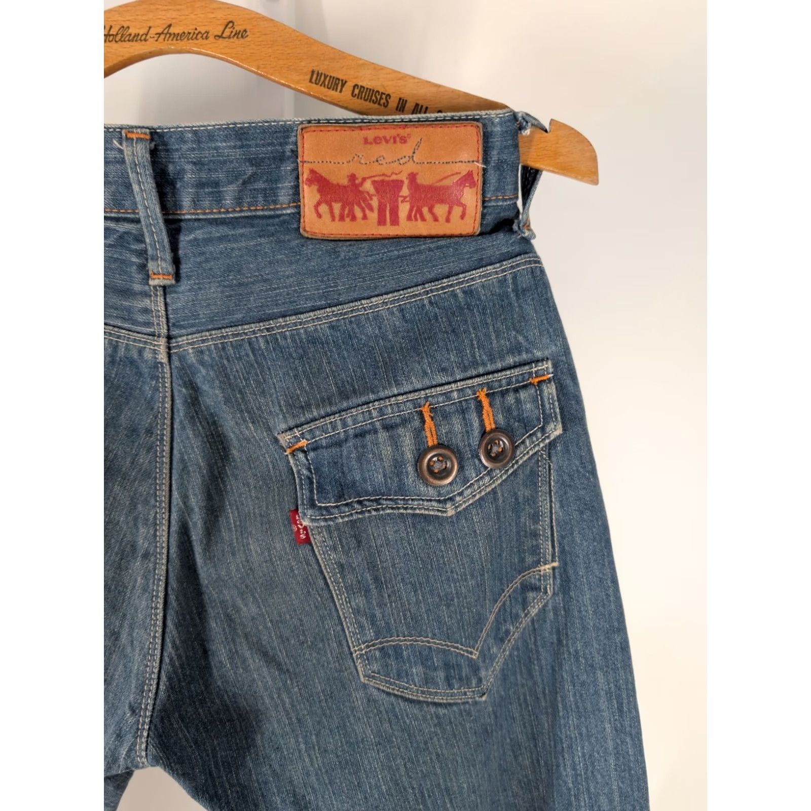 Levi's VINTAGE Levi's RED JEANS Indigo Wash Deconstructed Embroidered Denim 90s Y2K Streetwear Unisex Adult 29x30 Blue Mens Womens Girls Boys Size US 29 - 4 Thumbnail
