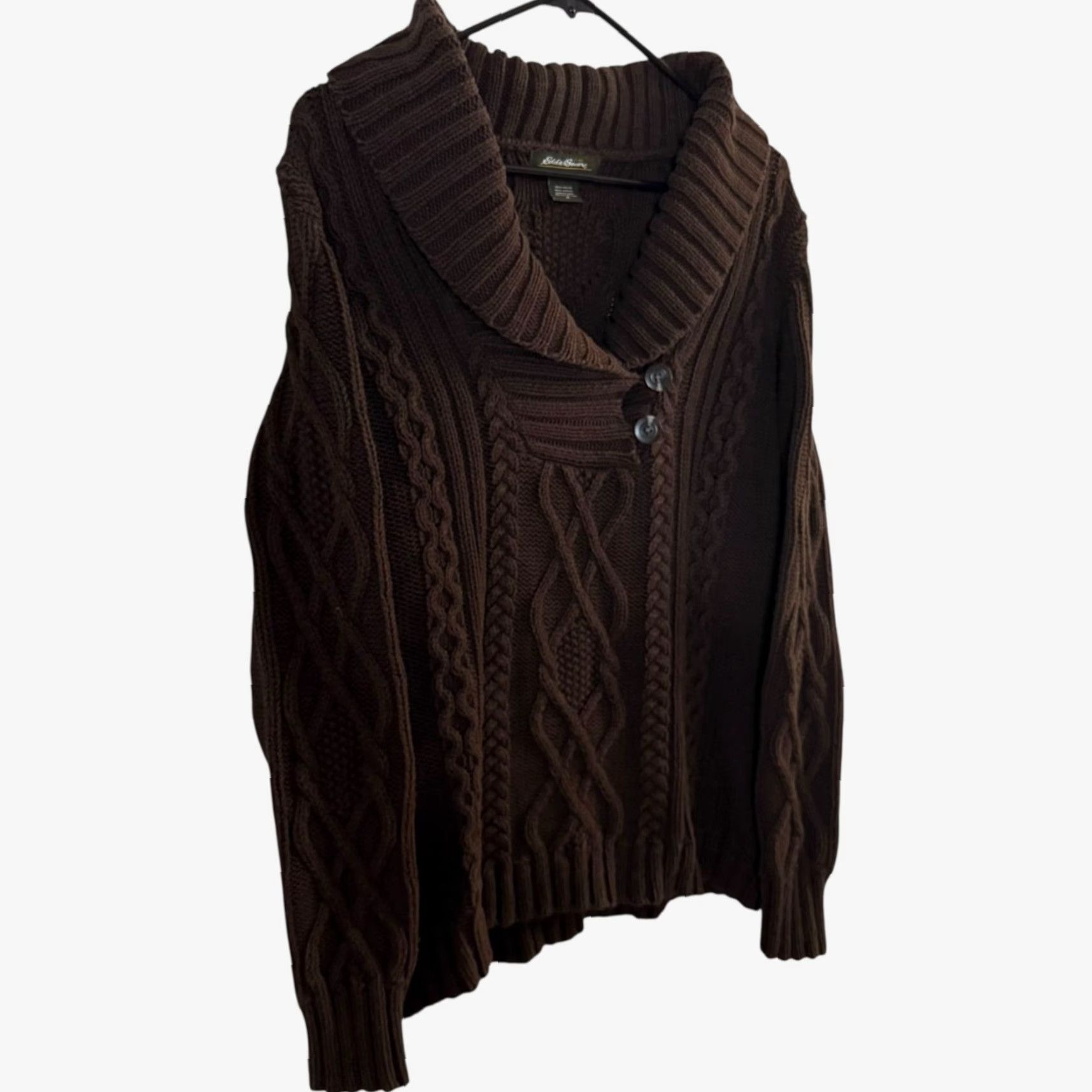 Eddie Bauer VINTAGE Eddie Bauer Sweater Womens XL Brown Ribbed Cable-Knit Shawl Collar Chunky Knit Pullover Sweatery? Size XL / US 12-14 / IT 48-50 - 3 Thumbnail