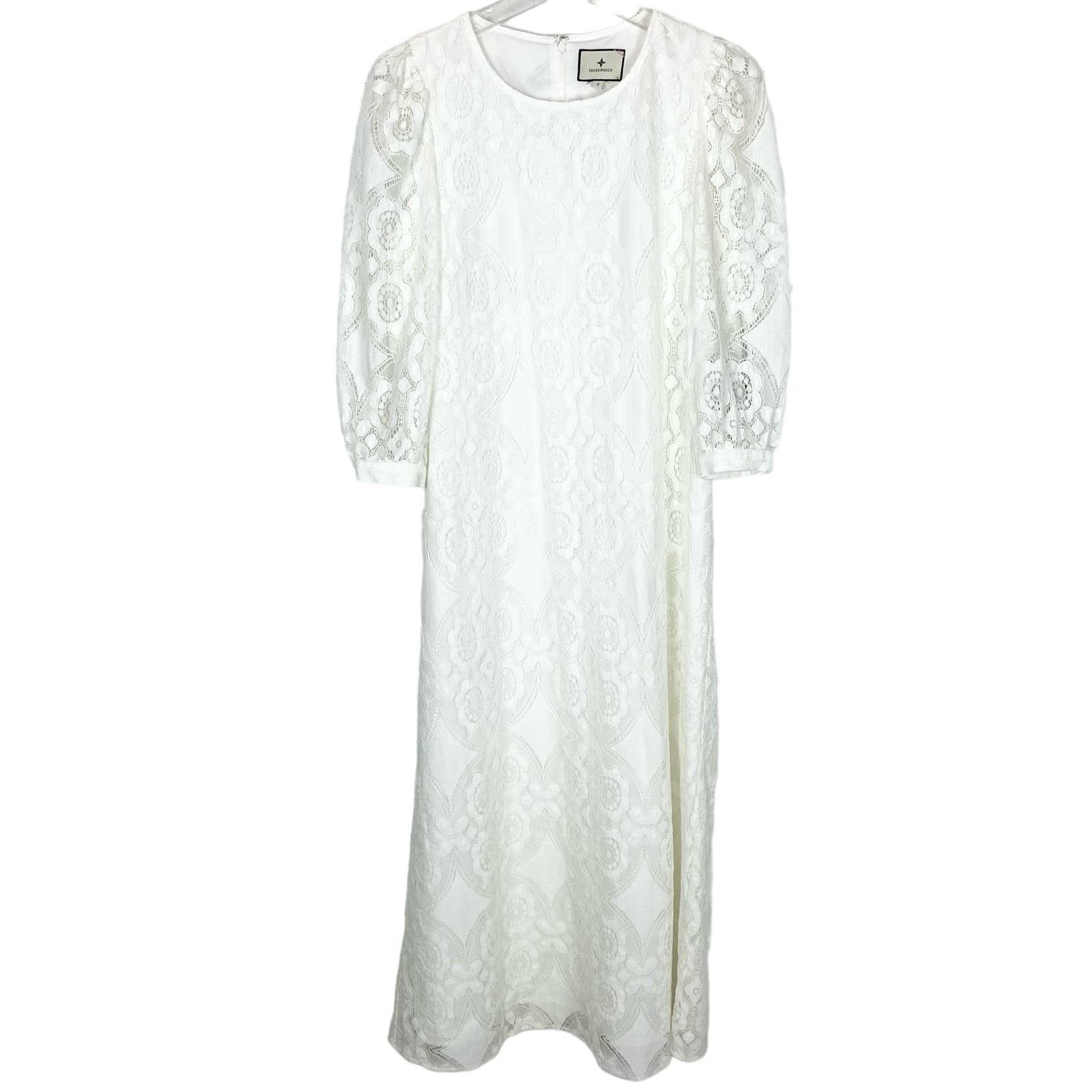 image of Tuckernuck Jillian Lace Maxi Dress Sheer Sleeves White Small, Women's