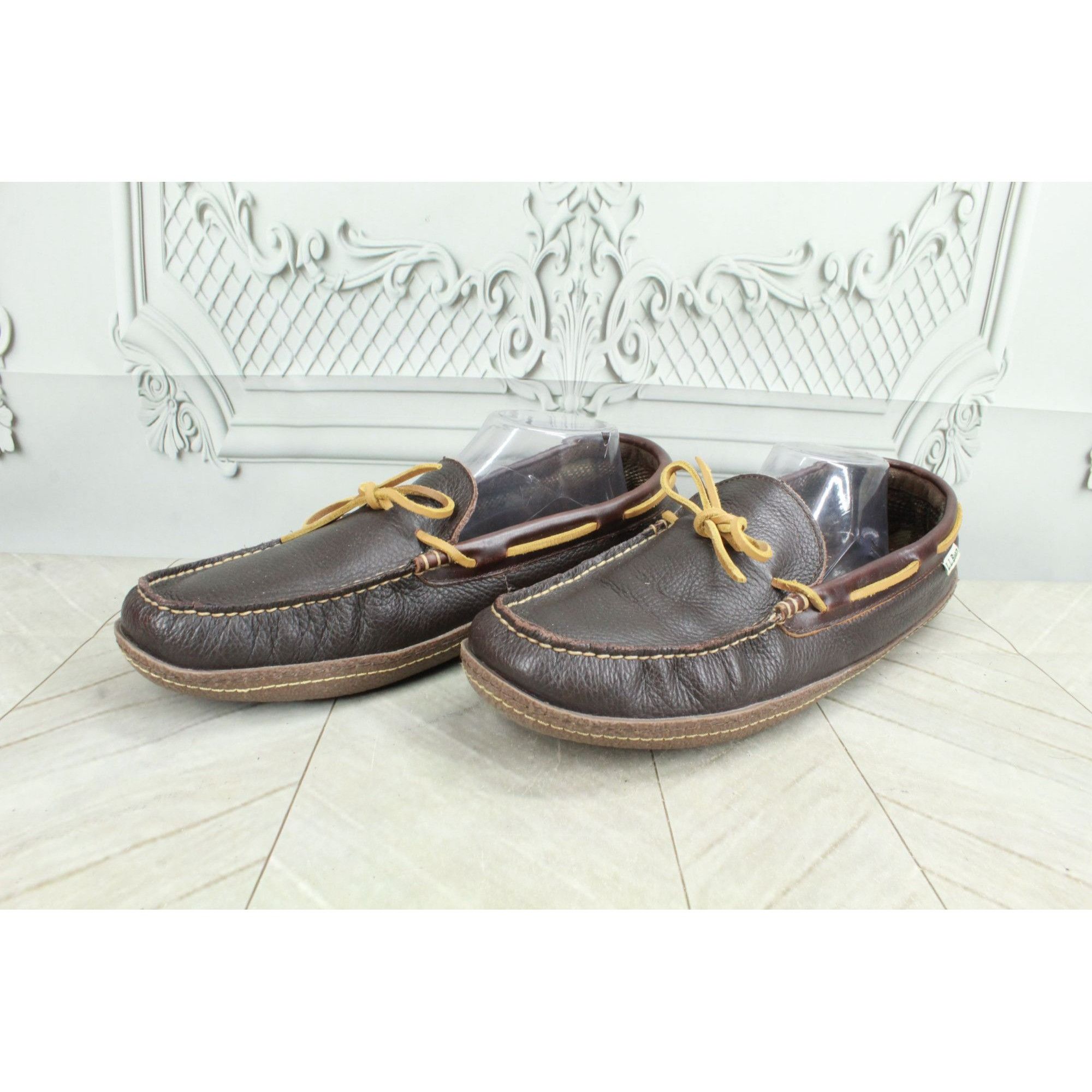 L.L. Bean × Leather LL Bean Men's Handsewn Slippers Flannel Lined Rawhide Laces Size US 12 / EU 45 - 2 Thumbnail