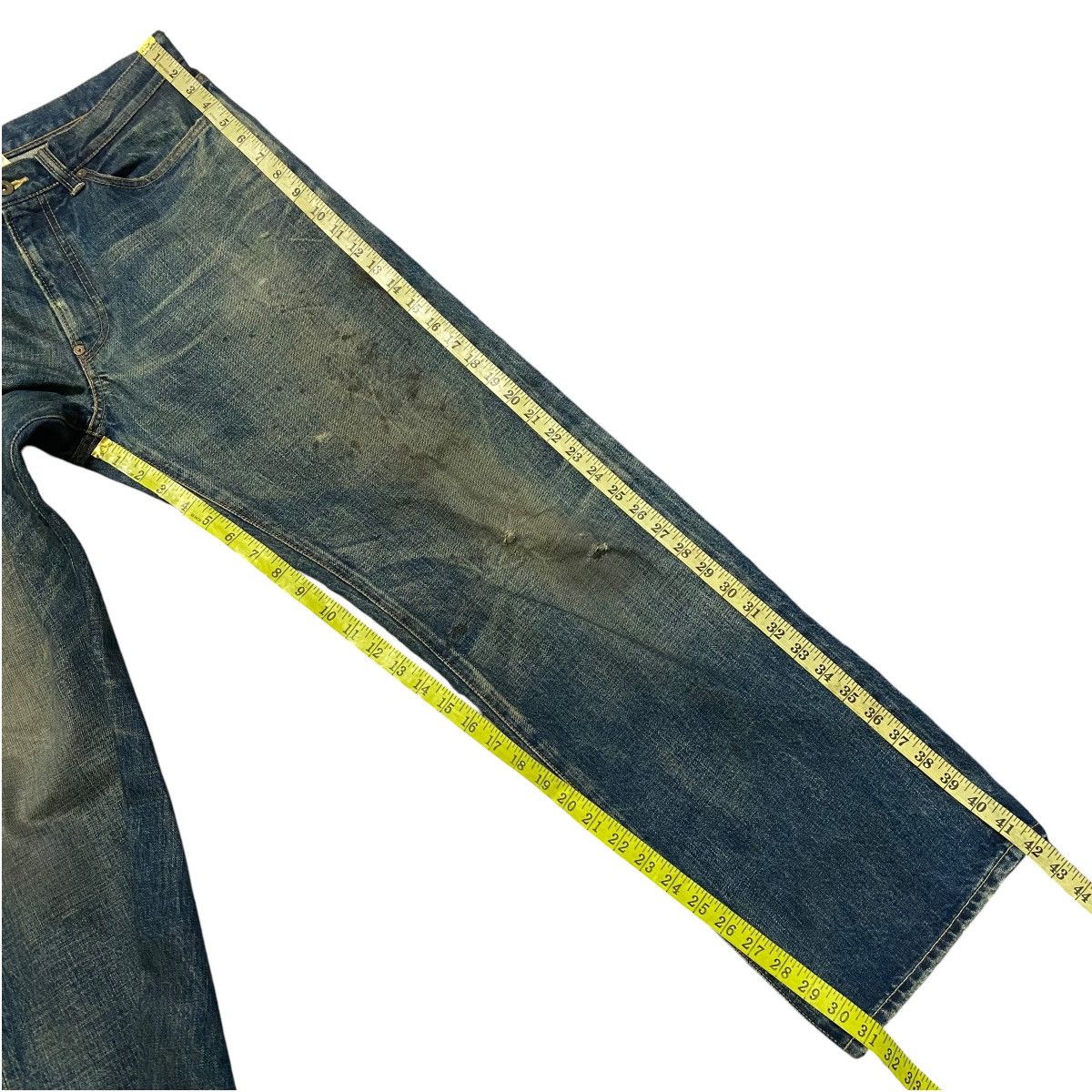 Freewheelers CALEE SUPPLY Denim Selvedge Jeans Dirty Blue Repaired Size US 32 / EU 48 - 24 Thumbnail