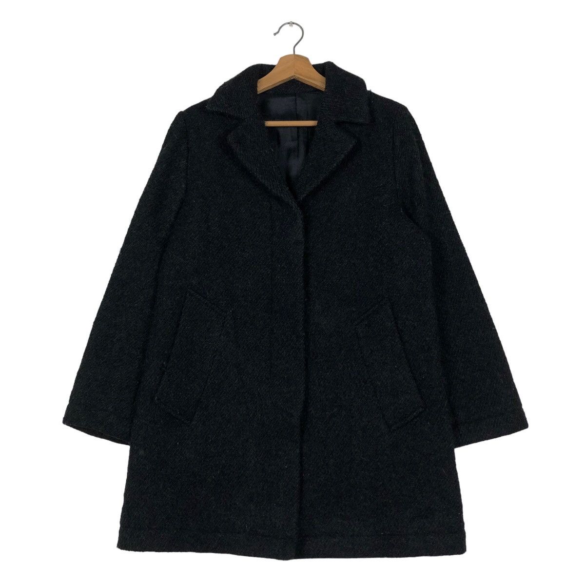 Japanese Brand 🔥Rich Black - Long Fly Coats Wool Herringbone MHL England Size US M / EU 48-50 / 2 - 1 Thumbnail