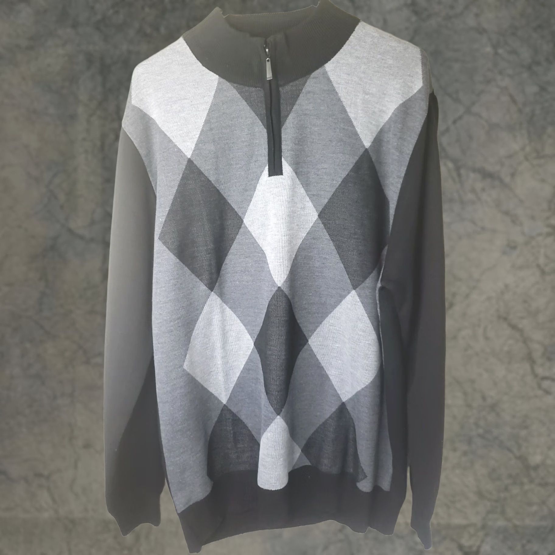 Vintage Sahara Club Sweater Mens XL Black Gray White Argyle 1/4 Zip Polyester Size US XL / EU 56 / 4 - 1 Thumbnail