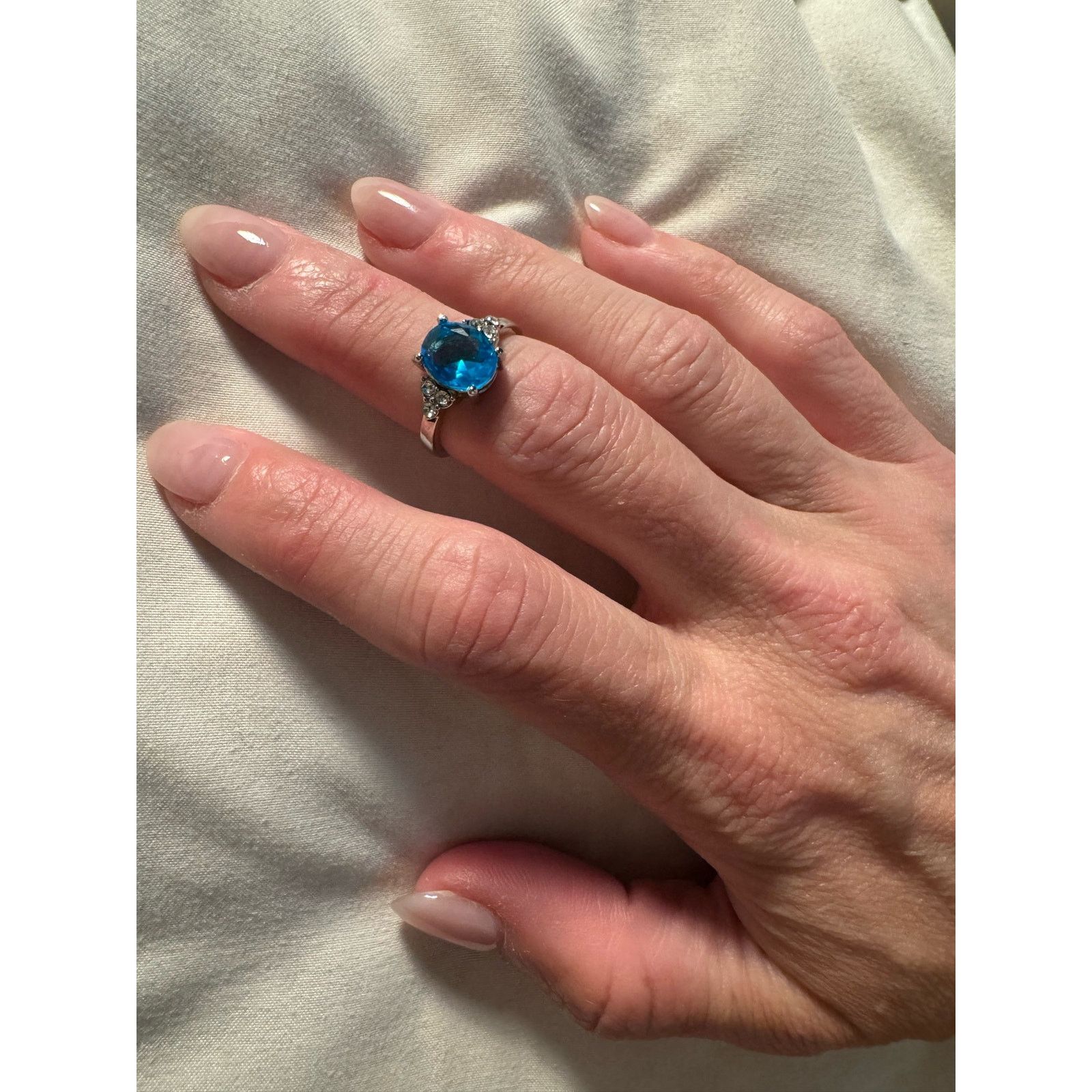 Other Blue Gemstone Silver Tone Ring Size ONE SIZE - 2 Thumbnail