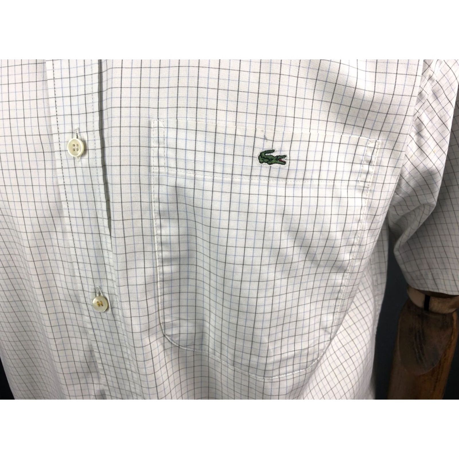 Lacoste Lacoste Shirt Men 42 White Check Cotton Button-Up Short Sleeve Embroidered Logo Pocket Regular Fit Size US XL / EU 56 / 4 - 7 Thumbnail