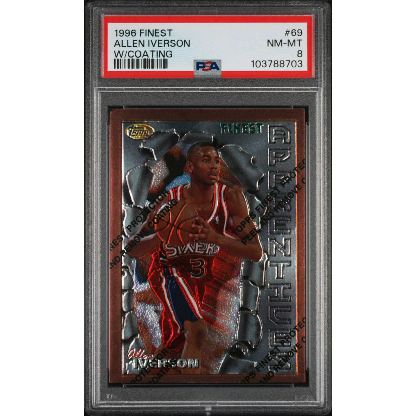 NBA 1996 Topps Finest #69 Allen Iverson w Coating RC PSA 8 Size ONE SIZE - 1 Thumbnail