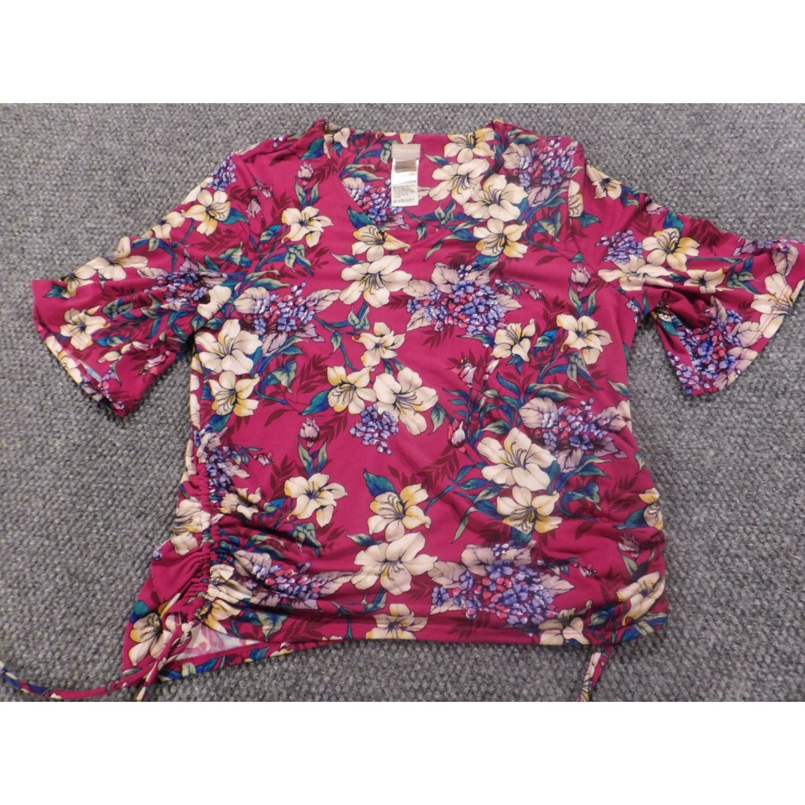 Vintage Chicos Blouse Shirt Womens Red Floral Chief Designer Crew Neck Short Sleeve Pullover Knit Stretch Breathable Classic 1 Size Regular Vintage No Size XS / US 0-2 / IT 36-38 - 2 Thumbnail