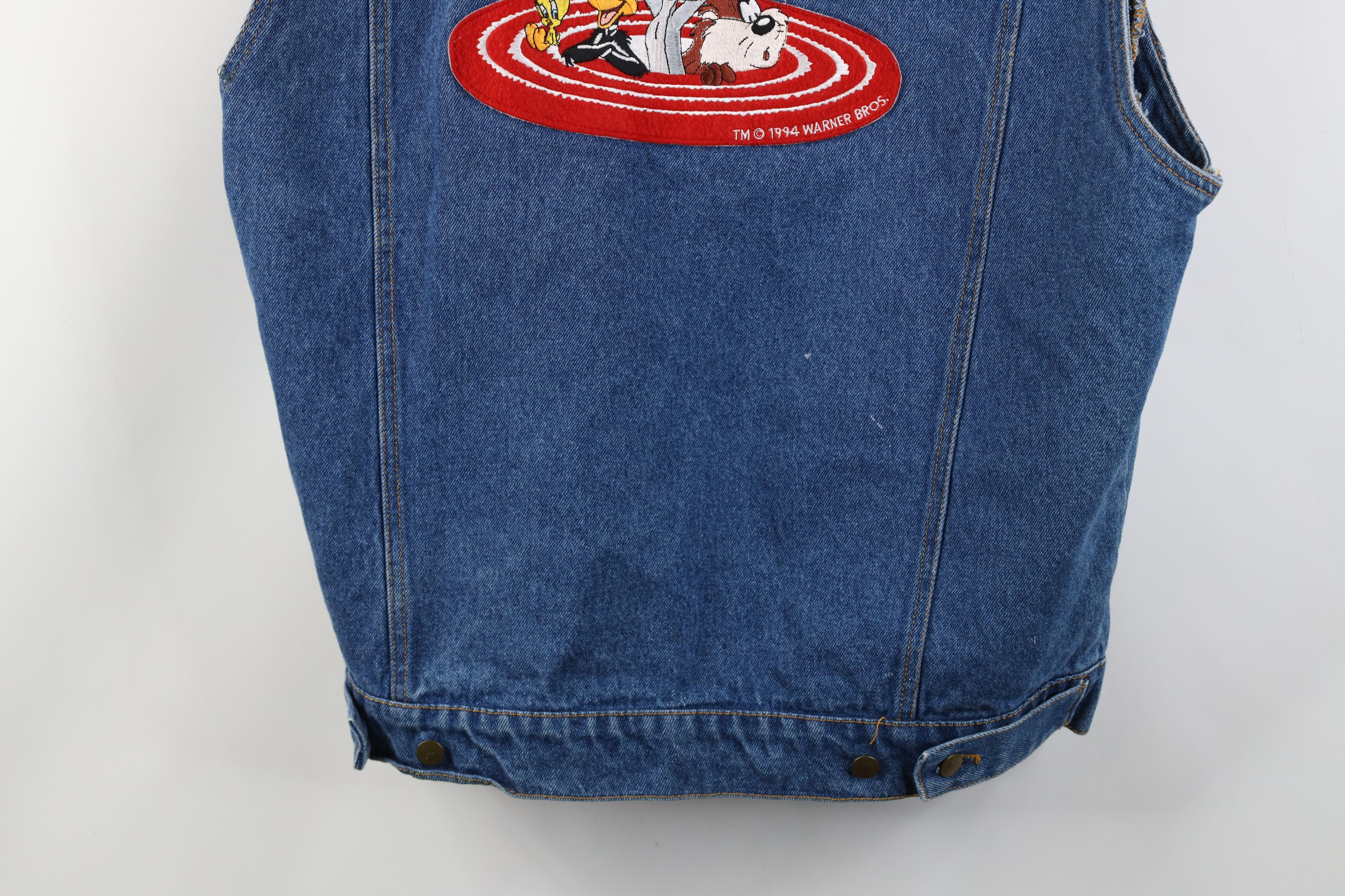 Vintage Vintage 90s Looney Tunes Hooded Denim Trucker Vest Jacket Size US M / EU 48-50 / 2 - 16 Thumbnail