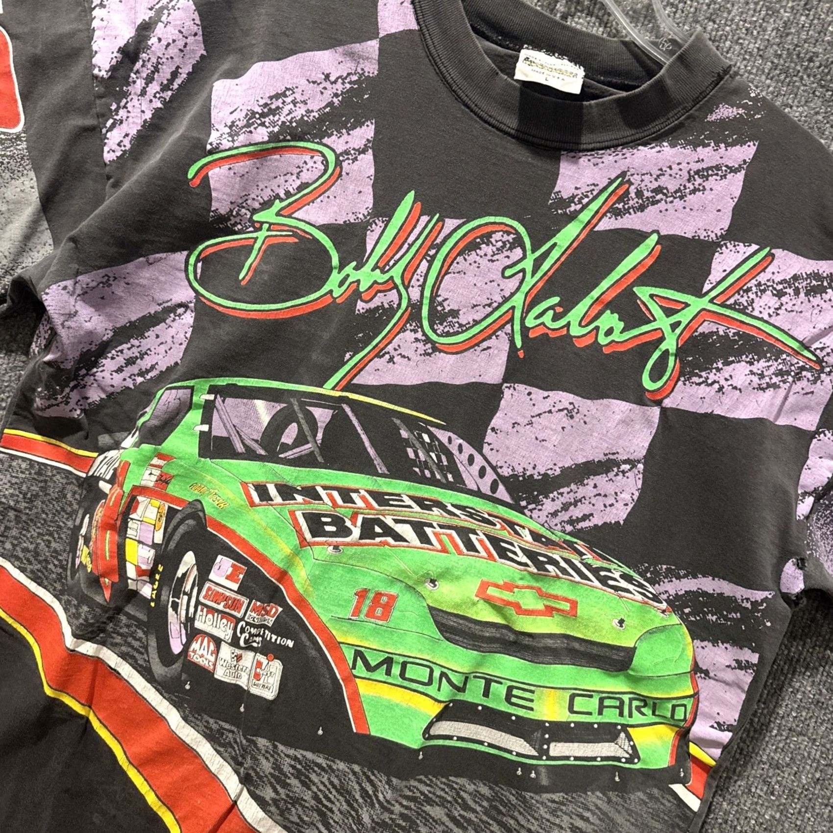 NASCAR VINTAGE Bobby Labonte NASCAR AOP GRAIL Faded T-Shirt Men’s Size L Black 90s Motorsports Traditions Shirt Mens Size US L / EU 52-54 / 3 - 2 Thumbnail