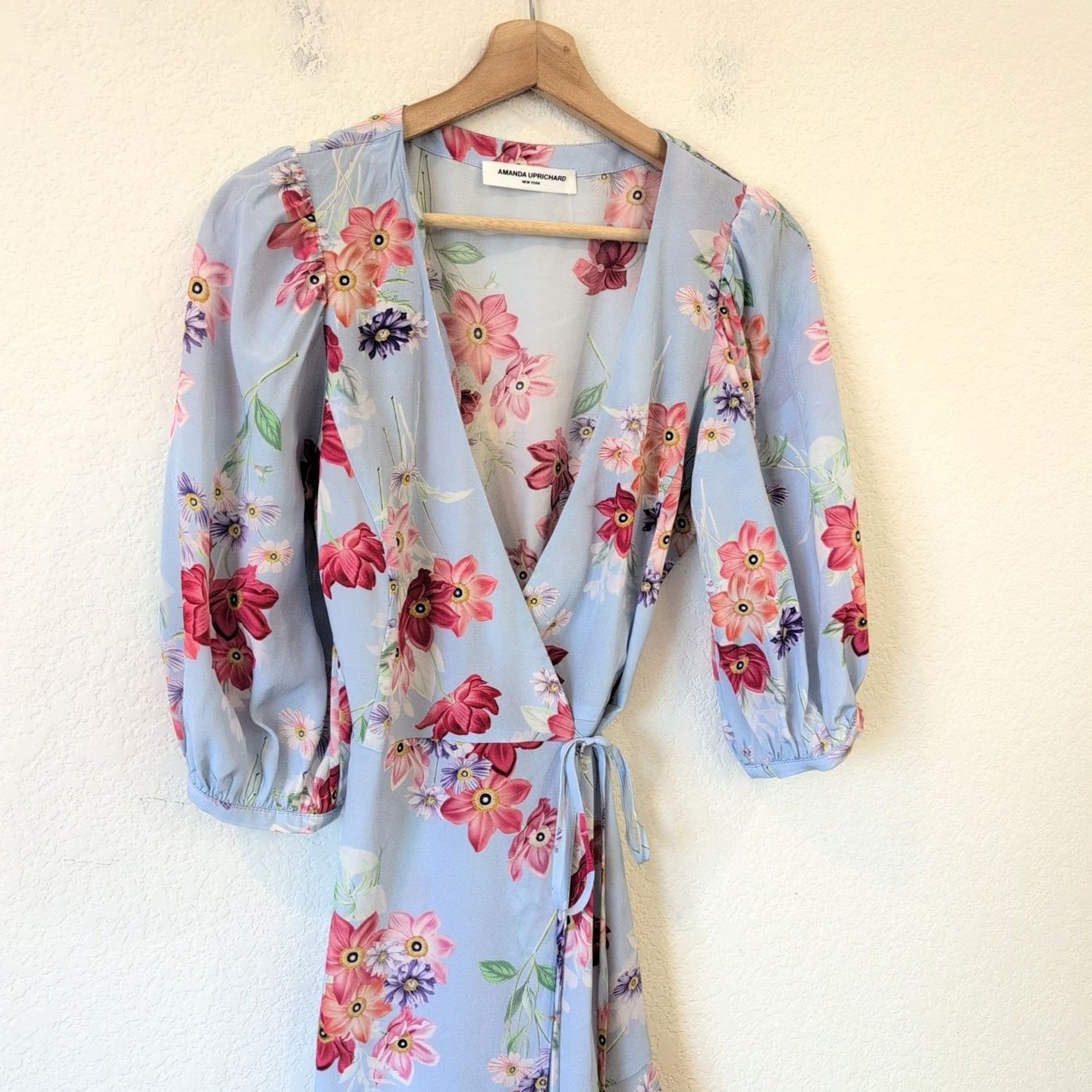 Amanda Uprichard Amanda Uprichard Silk Floral Wrap Dress Short S Women Blue Pink Purple 100% Silk EUC Size S / US 4 / IT 40 - 5 Thumbnail