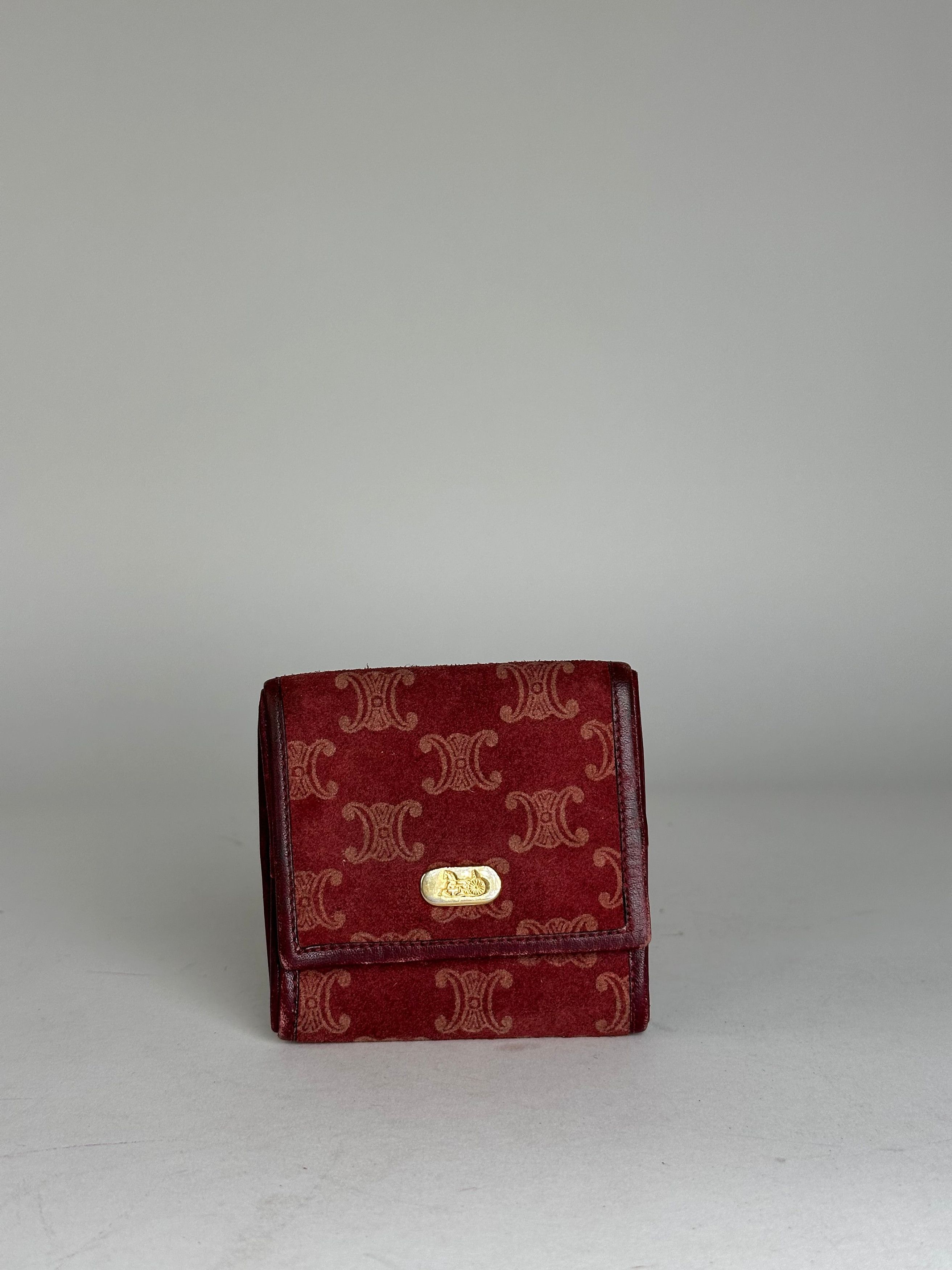 Celine Vintage Paris Triomphe Monogram Suede Leather Purse Purple B Size ONE SIZE - 1 Thumbnail