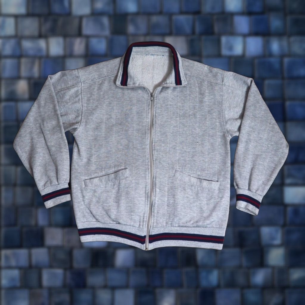 Vintage VINTAGE 80s Heather Gray Red Blue Retro Full Zip Sweatshirt Mens M Size US M / EU 48-50 / 2 - 1 Thumbnail