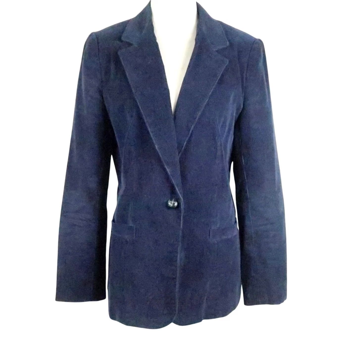 Velvet VINTAGE 80s Paul Shaw Navy Blue Corduroy Velvet Blazer Jacket 8 Women John? Size M / US 6-8 / IT 42-44 - 2 Thumbnail