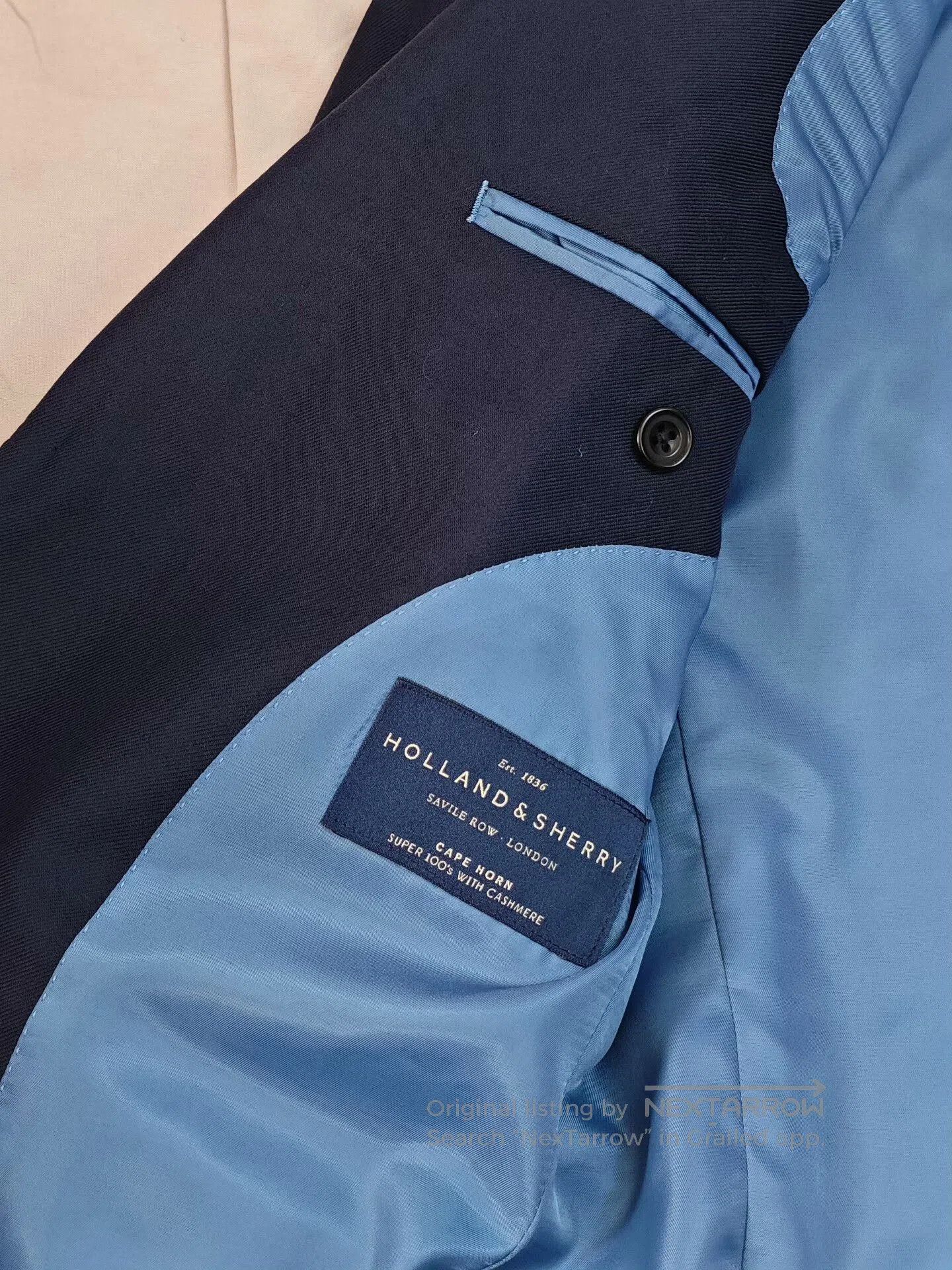 Holland & Sherry Navy Wool Cashmere Blend Custom Suit. Size US S / EU 44-46 / 1 - 7 Thumbnail
