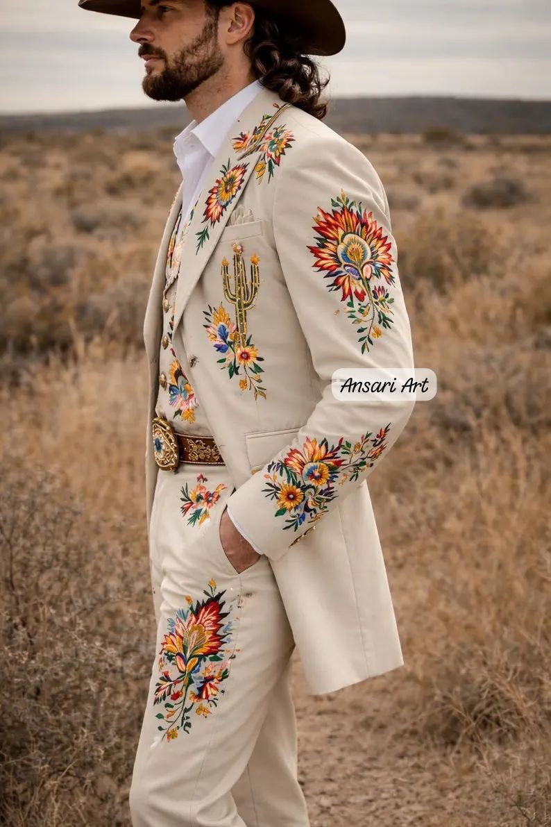 Other Men 3PC Customized Floral embroidery western Nudie Outfit Size 44L - 2 Thumbnail