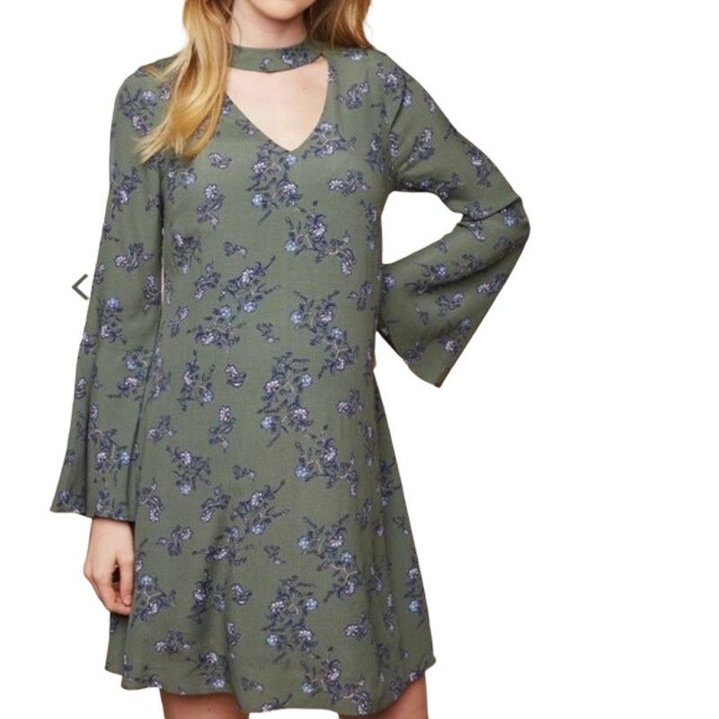 Motherhood Maternity Green Blue Floral Keyhole Detail Dress, Women's (Size XL)