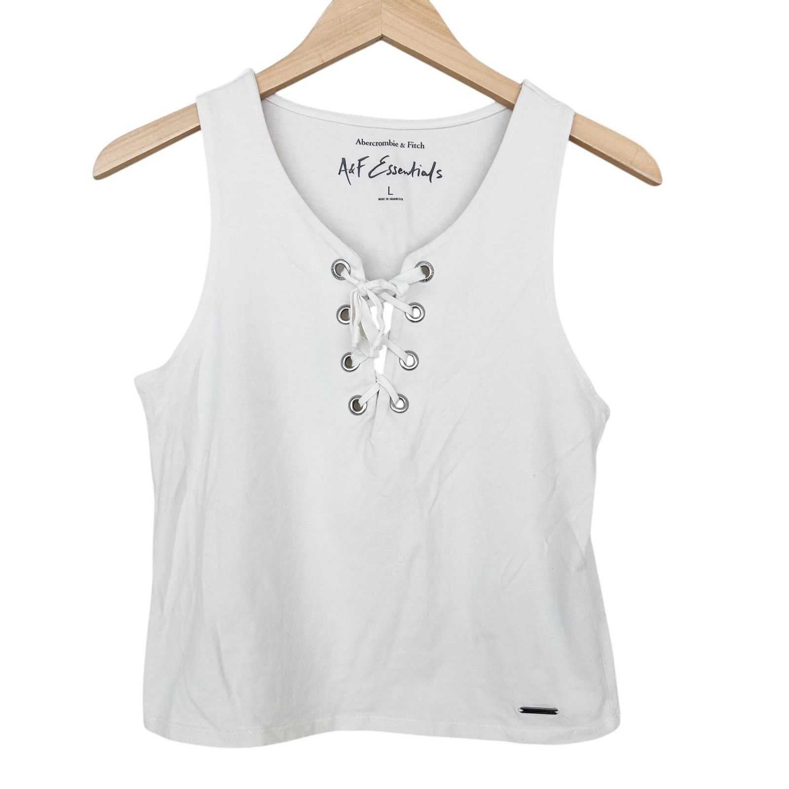 Abercrombie & Fitch Abercrombie A&F Essentials White Lace Front Tank Top Sz L Size L / US 10 / IT 46 - 1 Thumbnail