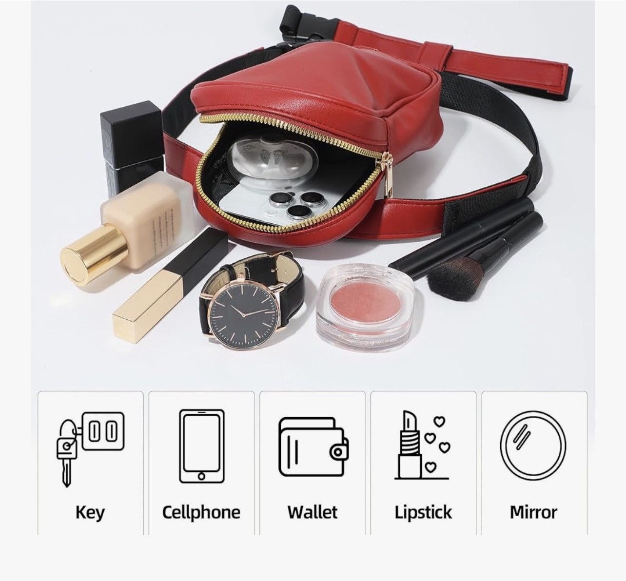 Other NWOT Red Double Strap Belt Bag Fanny Pack Size ONE SIZE - 3 Thumbnail