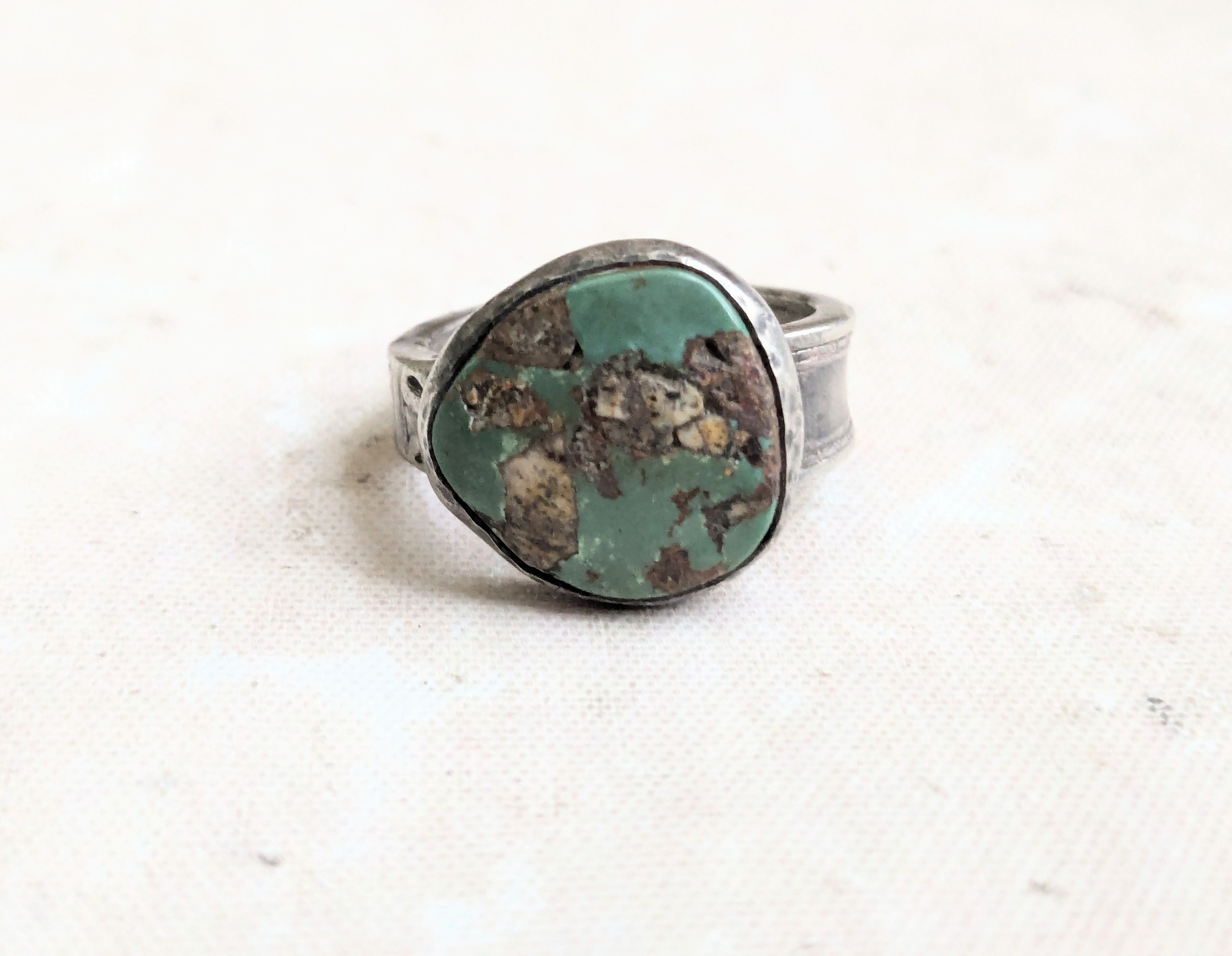 Sterling Silver Vintage Sterling Silver Band Ring Turquoise 8.5 Size ONE SIZE - 3 Thumbnail