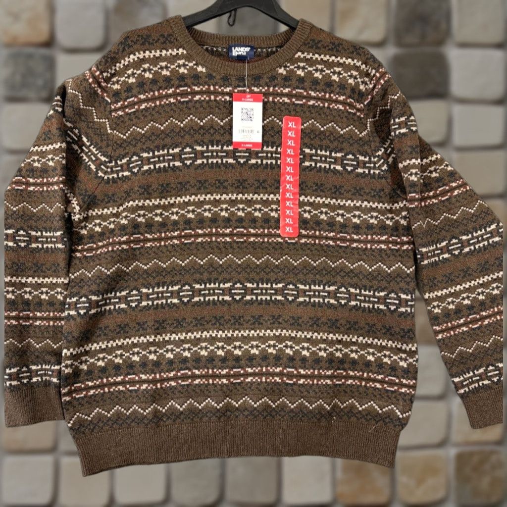 Lands' End Lands' End Sweater Mens XL Brown Fair Isle Long Sleeve Pullover Crew Neck NWT Holiday, Casual, Winter, Fall Mens Size US XL / EU 56 / 4 - 1 Thumbnail