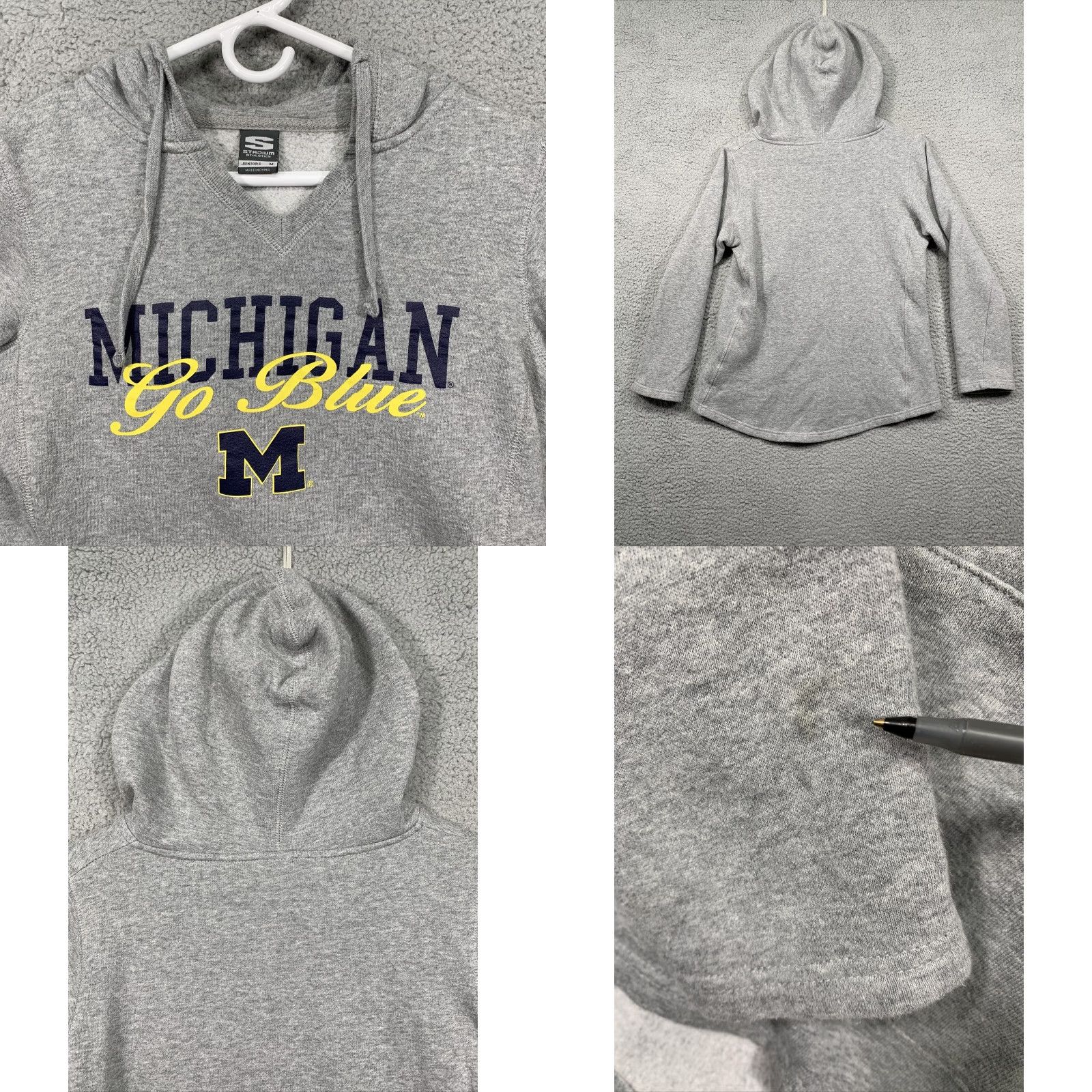 Vintage Stadium Athletics Michigan Go Blue Graphic Juniors Hooded Sweatshirt Medium Gray Size M / US 6-8 / IT 42-44 - 8 Thumbnail