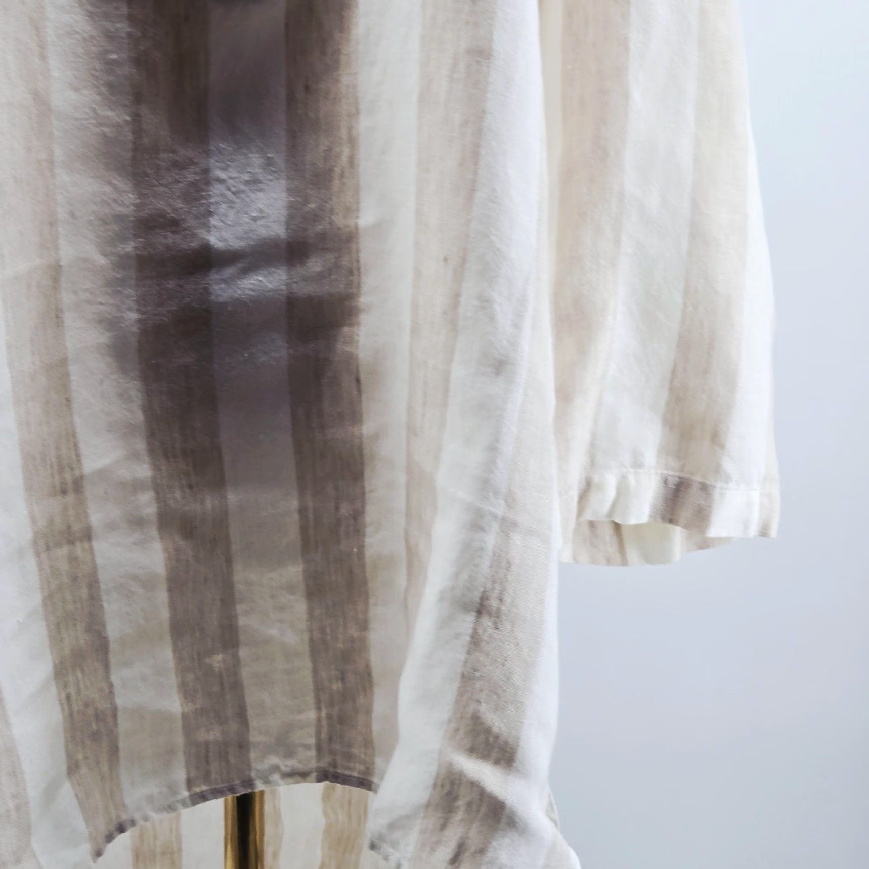 Ellen Tracy Ellen Tracy Blouse Womens L Beige Striped Linen Round Neck 3/4 Roll Tab Sleeve Zip Pockets Tunic Mens? Womens Size L / US 10 / IT 46 - 3 Thumbnail