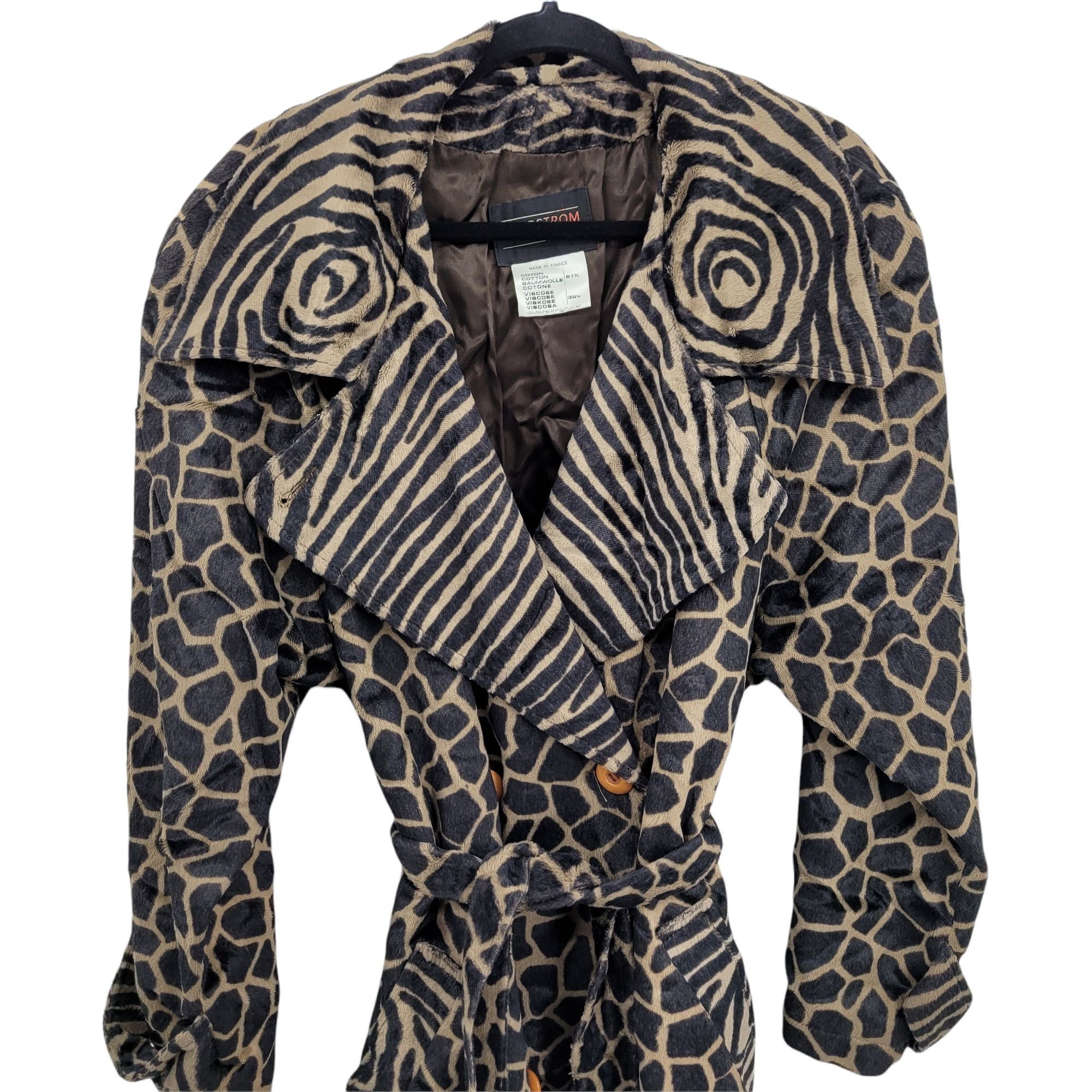 Nordstrom Vtg 90's Mod Vegan Faux Fur Trench Sz 14 Animal Print Large Size XL / US 12-14 / IT 48-50 - 4 Thumbnail