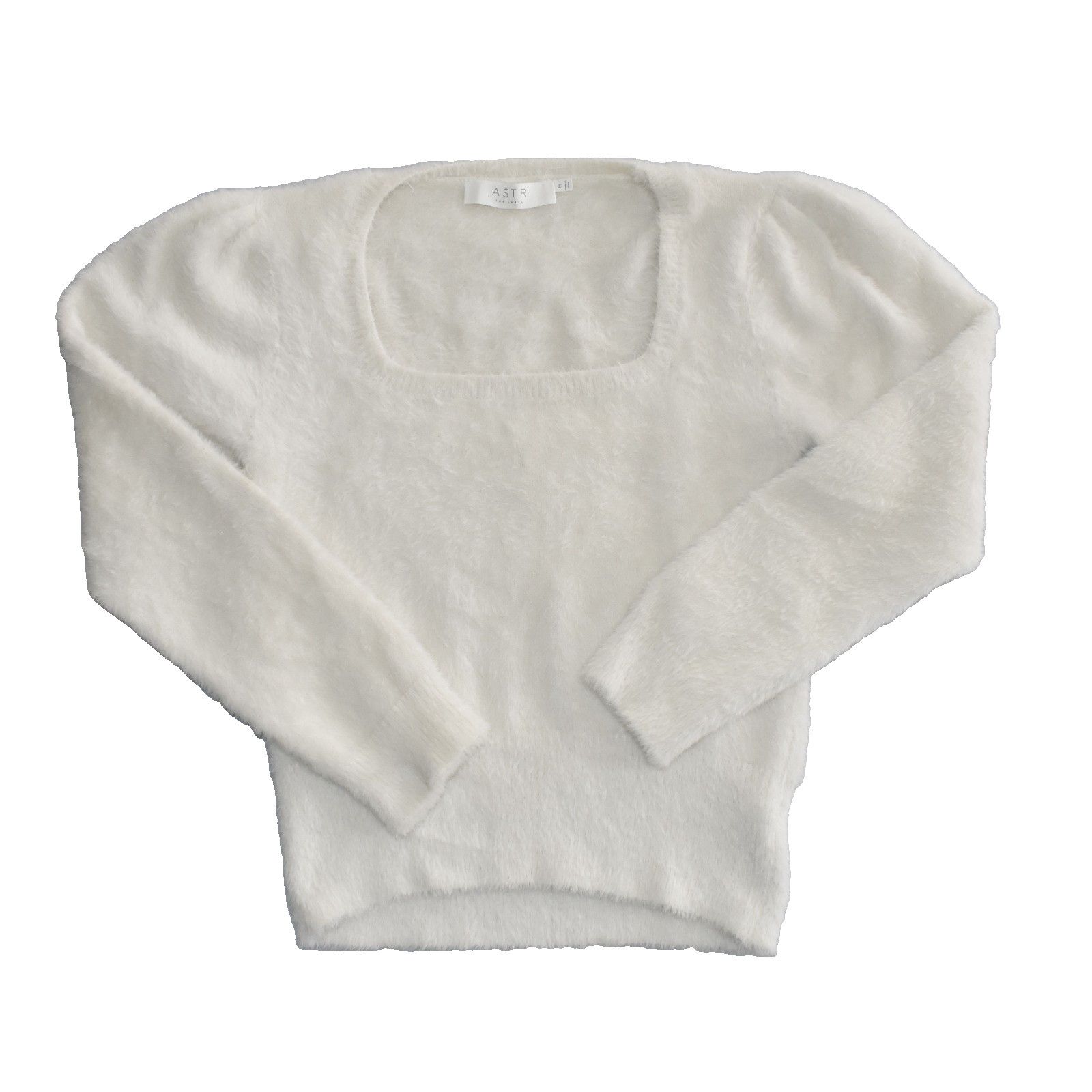 ASTR The Label ASTR THE LABEL Square Neck Fuzzy White Cropped Sweater Sz M Size M / US 6-8 / IT 42-44 - 5 Thumbnail