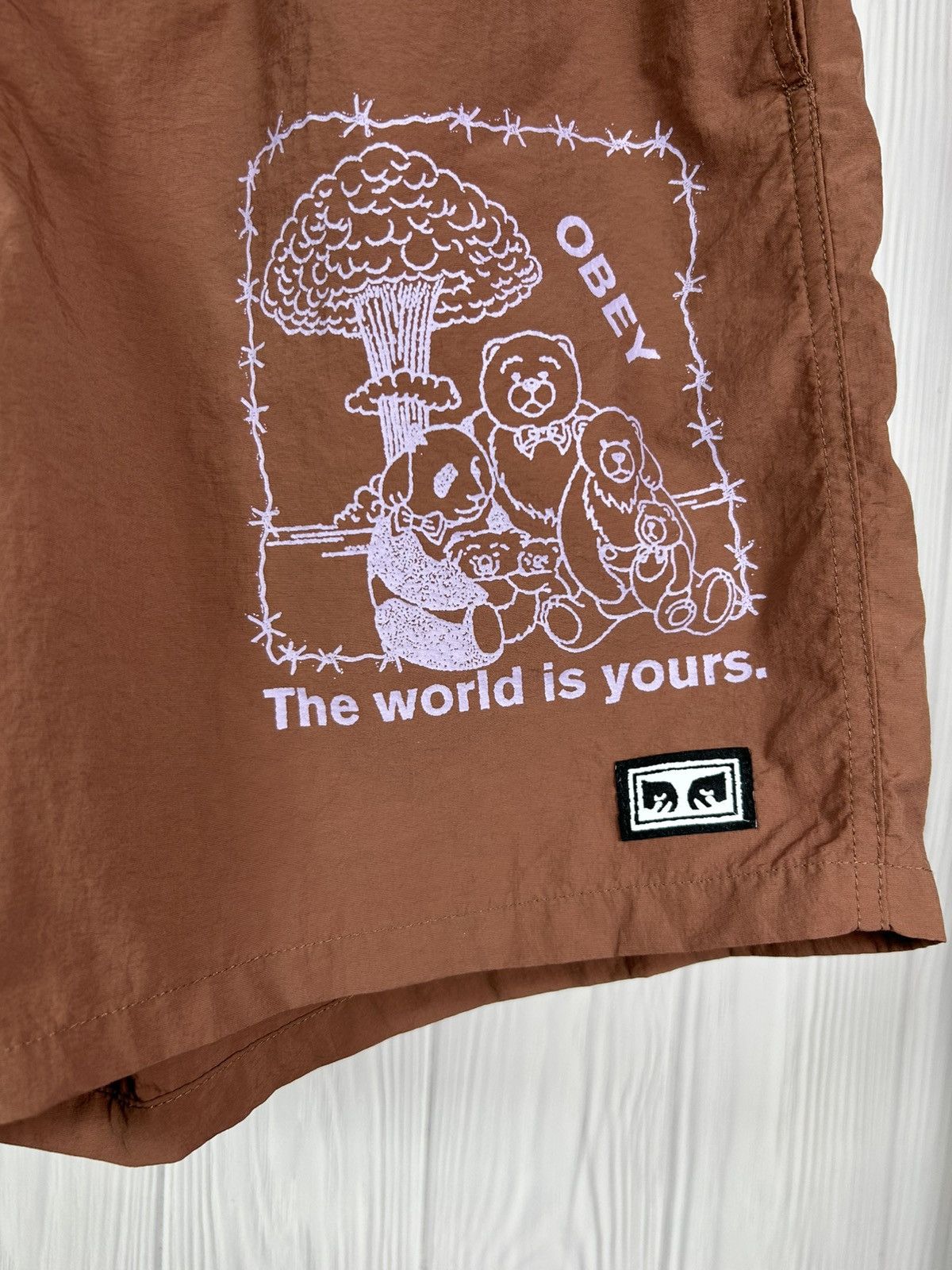 Obey OBEY Easy No Time Brown Nylon Shorts Rare Design Size L Size US 34 / EU 50 - 4 Thumbnail