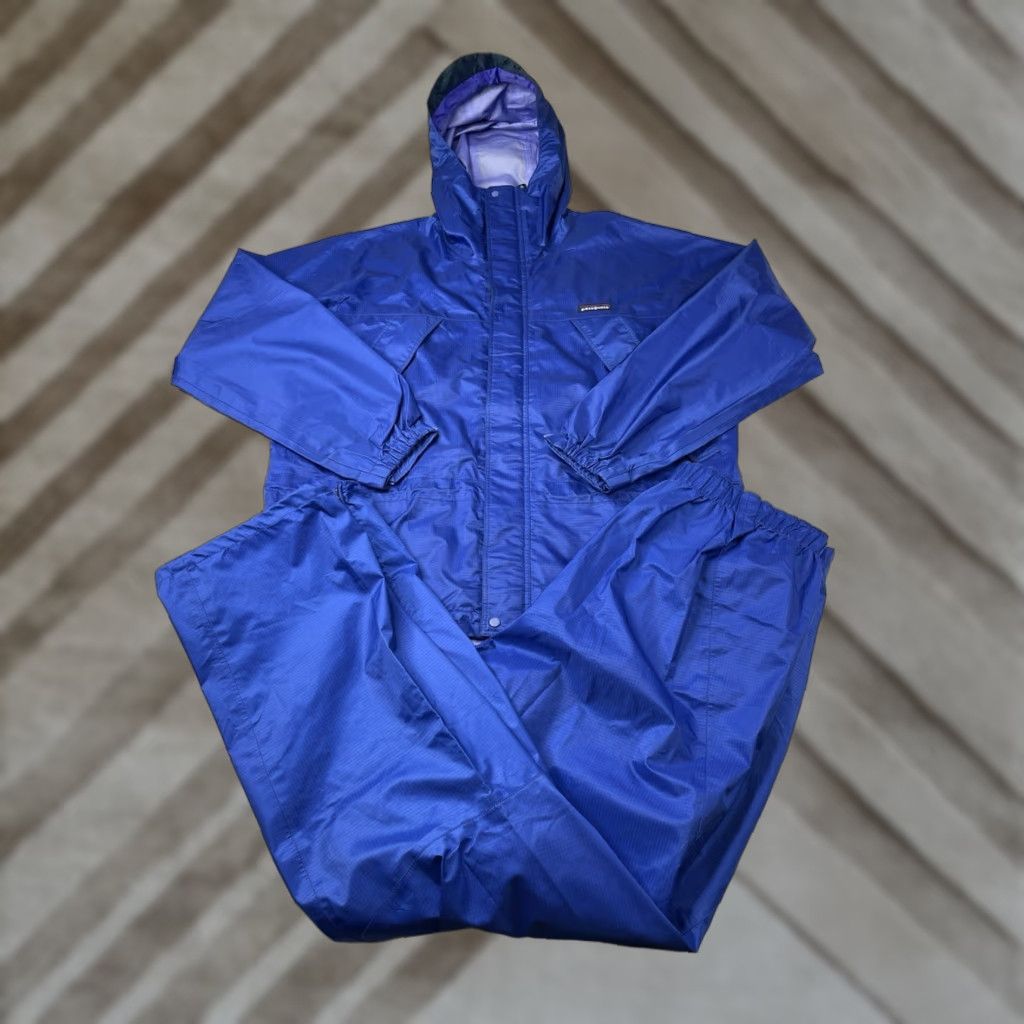 Patagonia VINTAGE Patagonia Super Pluma Gridman Jacket Pants Set 83490 Mens Medium Blue Nylon Full Zip Rain Coat 90s Outdoor Hiking Regular Mens Size US 31 - 1 Thumbnail