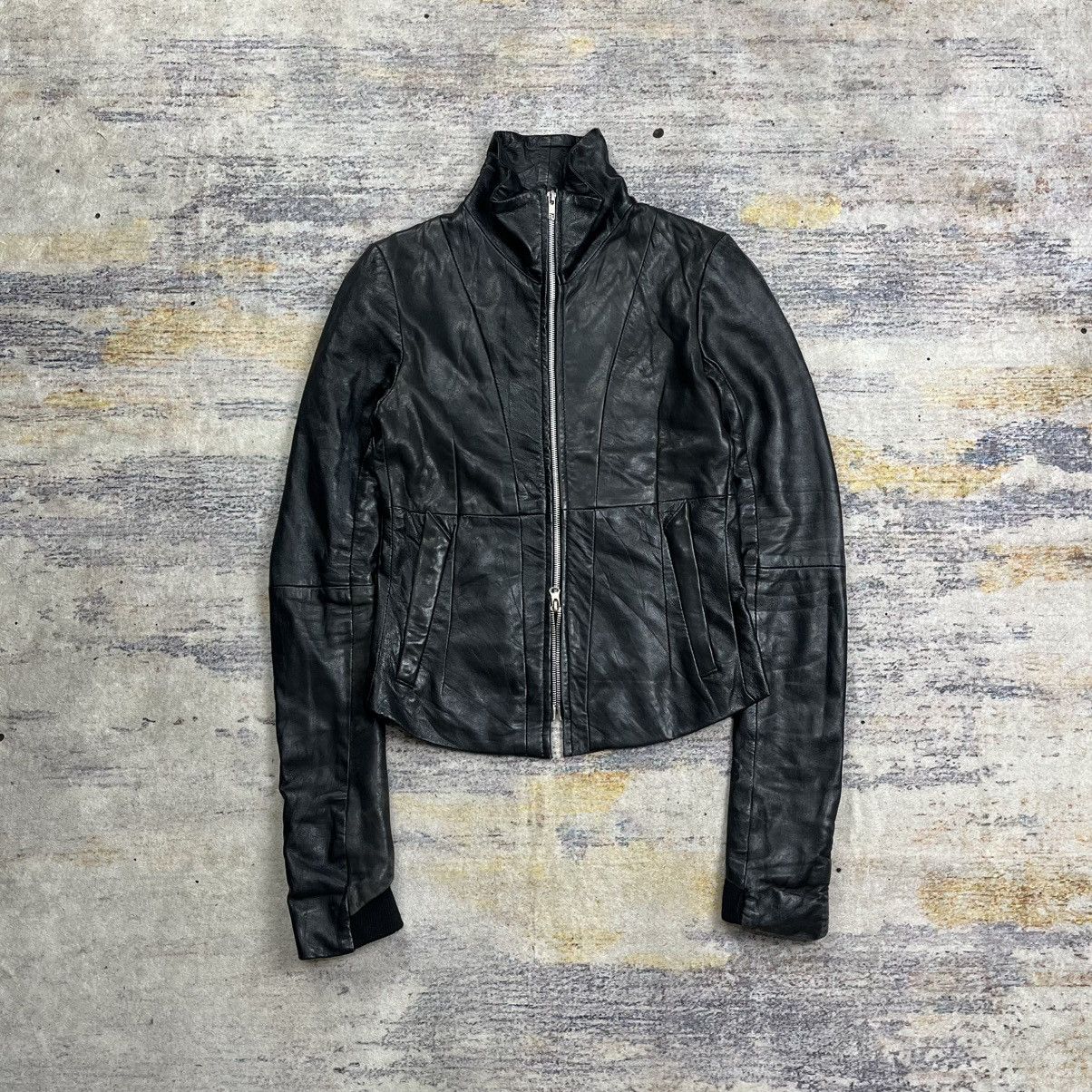 Ekam 風 asymmetry leather rick owens Ekam Ekam asymmetrical extra long sleeve leather jacket | Grailed