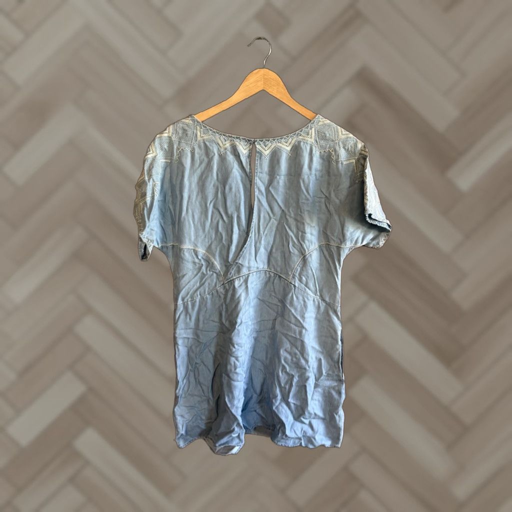 Denime Holding Horses Denim Shirt Women Blue Short Sleeve Medium Size M / US 6-8 / IT 42-44 - 1 Thumbnail