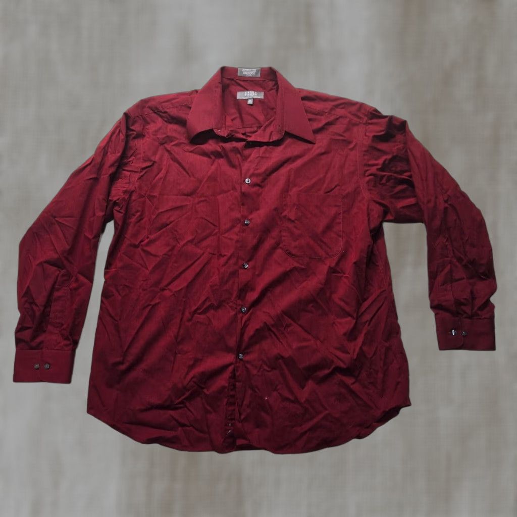 Vintage Crazy Horse Shirt Adult 17 Red Button-Up Long Sleeve Collared Cotton Blend Regular Mens Size 46R - 1 Thumbnail