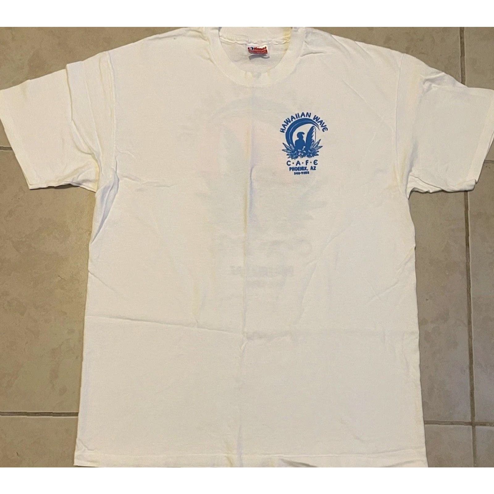 Vintage VINTAGE 90s Hawaiian Wave Cafe Phoenix Arizona Shirt XL White Surf Skate Grunge OP Men T-Shirt Pattern Striped Short Sleeve Single Stitch USA Size US XL / EU 56 / 4 - 2 Thumbnail