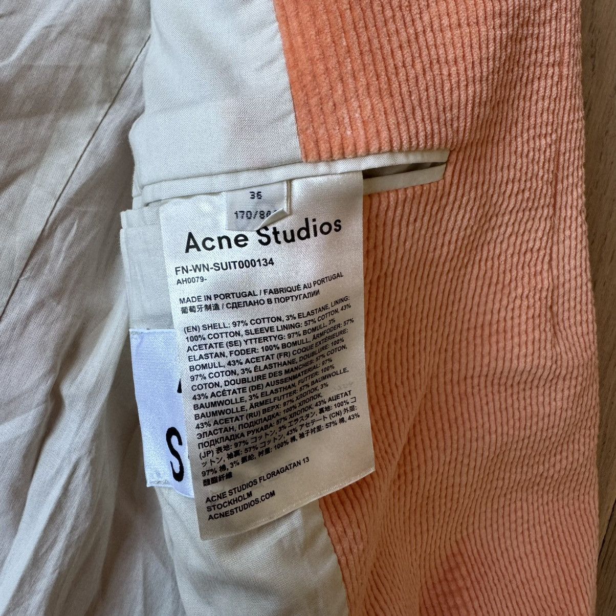 Acne Studios Acne Studios - Corduroy Suit Jacket Blazer - Peach Orange Size S / US 4 / IT 40 - 7 Thumbnail