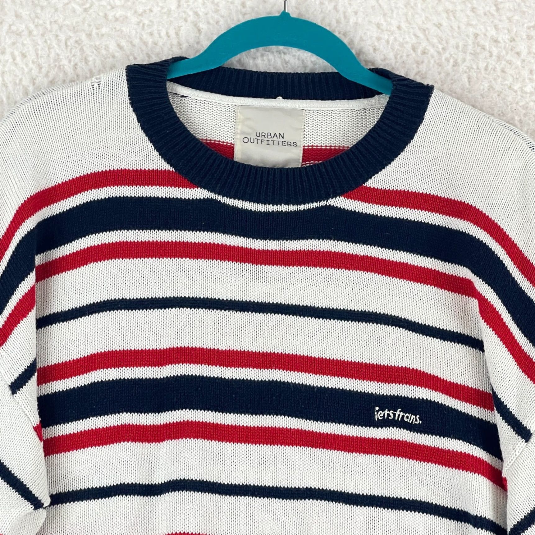 Urban Outfitters Urban Outfitters Sweater Women Large Blue Striped Knit Pullover Long Sleeve Crew Neck Casual All Seasons Bohemian City Classic Mens Womens Girls Boys Size L / US 10 / IT 46 - 3 Thumbnail